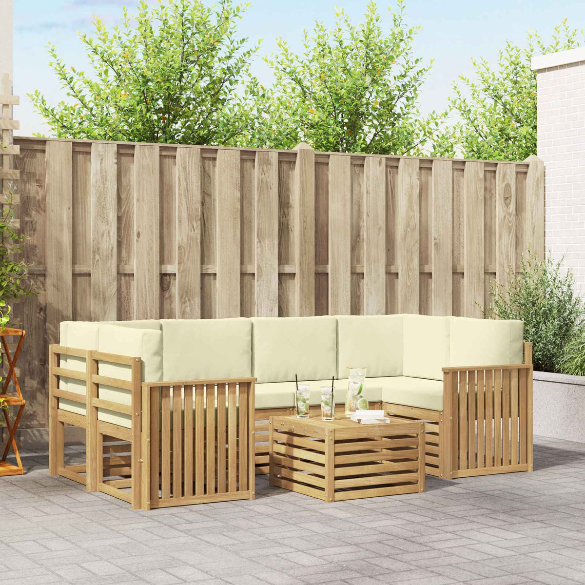 Set vanjskih sofa 7 kom. Bijela i krem Poliester