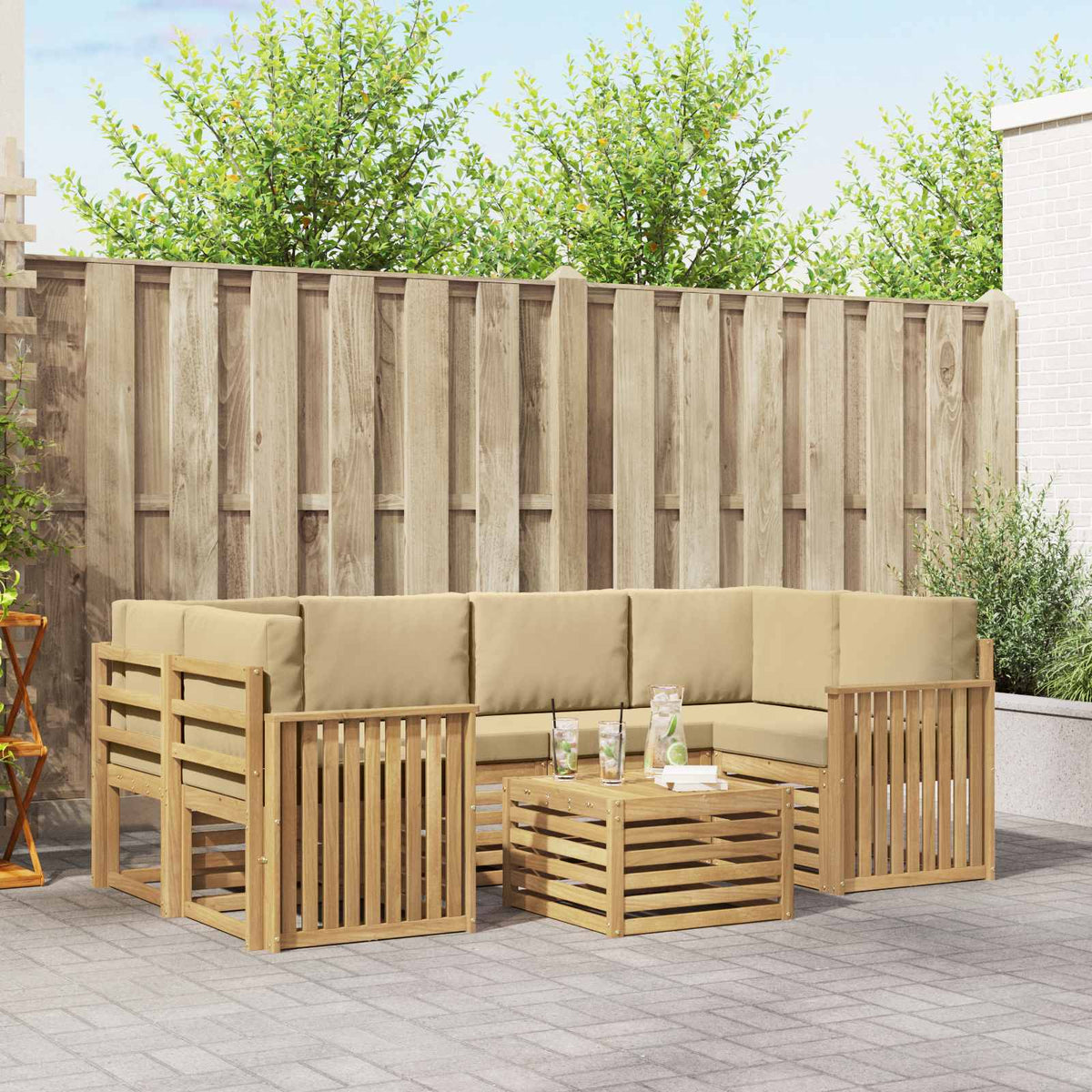 Set vanjskih sofa 7 kom. Bijela i bež Poliester