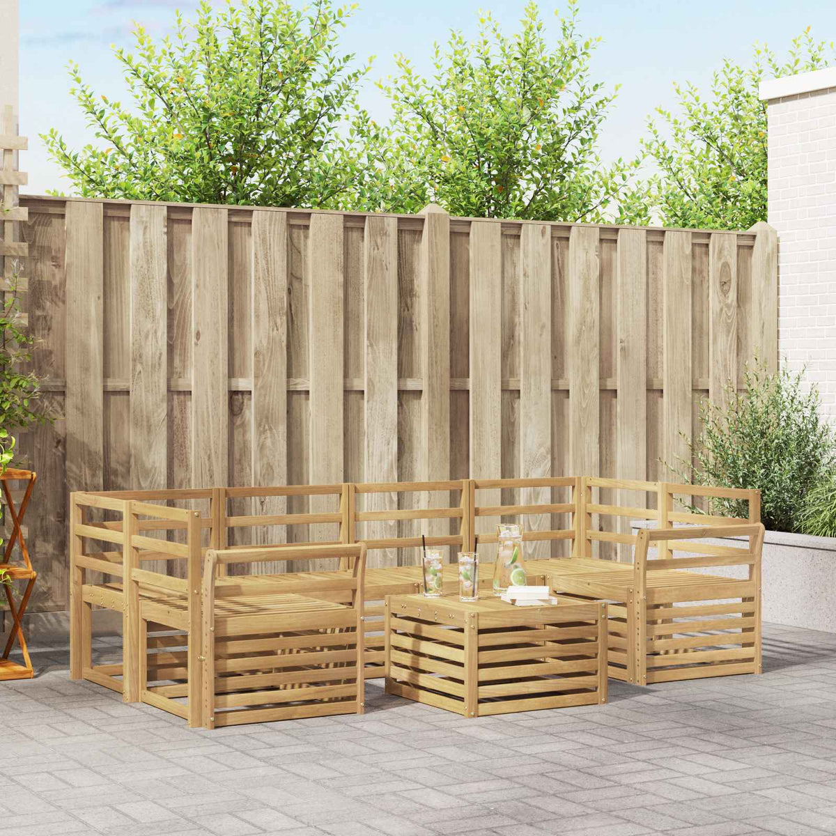 Set vanjskih sofa 7 kom. Bijela Čvrsto drvo akacije