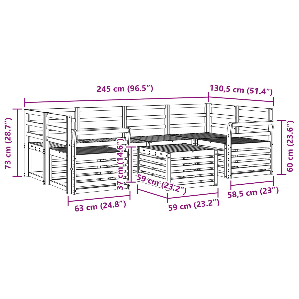Set vanjskih sofa 7 kom. Bijela Čvrsto drvo akacije