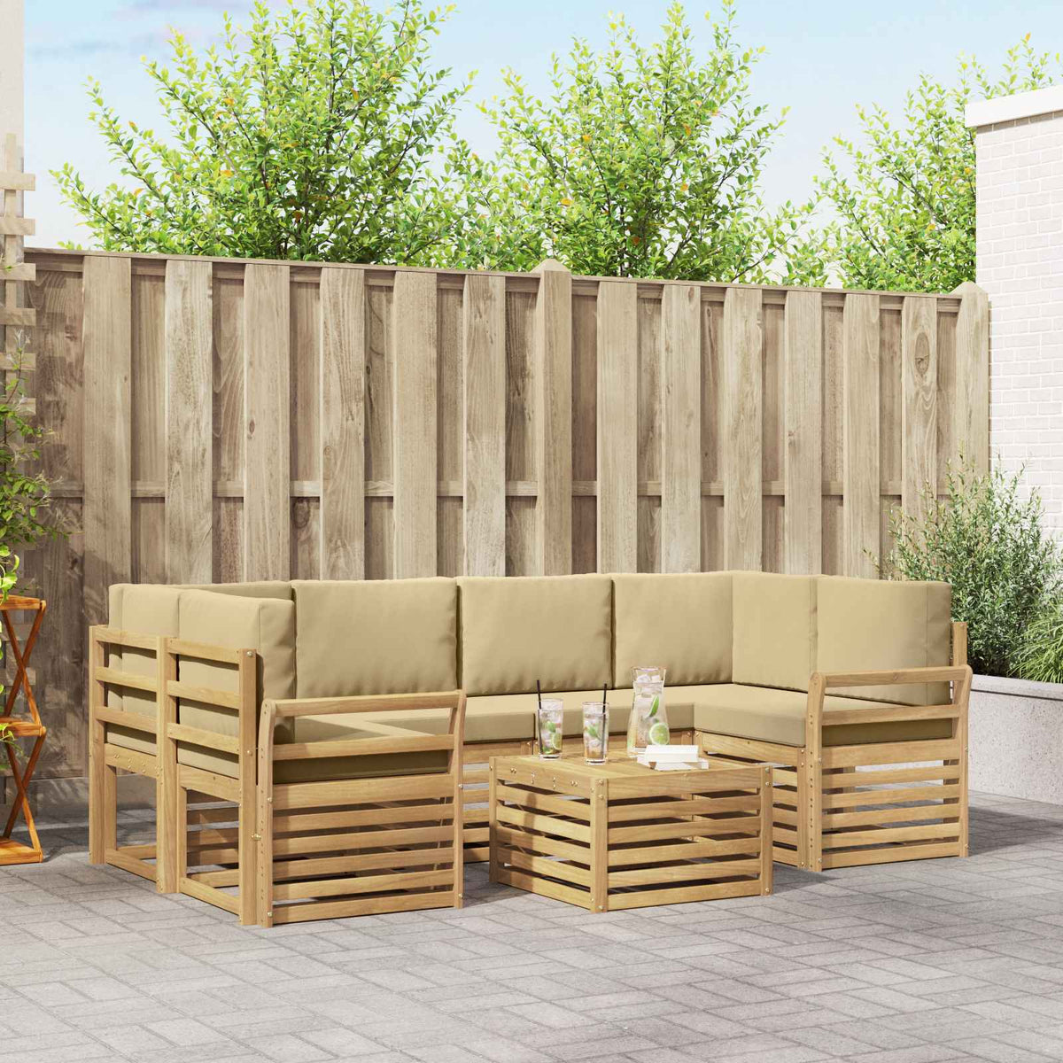 Set vanjskih sofa 7 kom. Bijela i bež Poliester