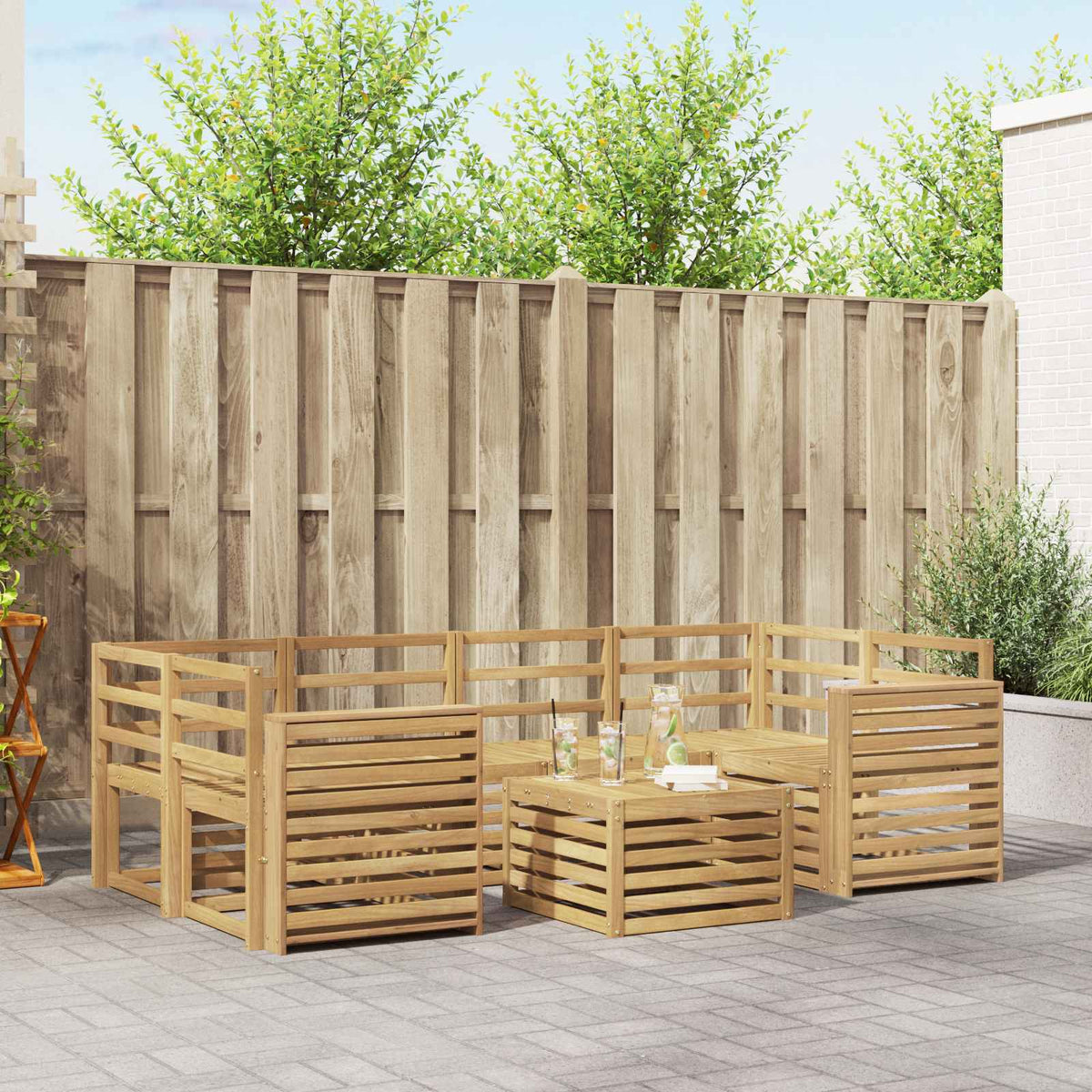 Set vanjskih sofa 7 kom. Bijela Čvrsto drvo akacije