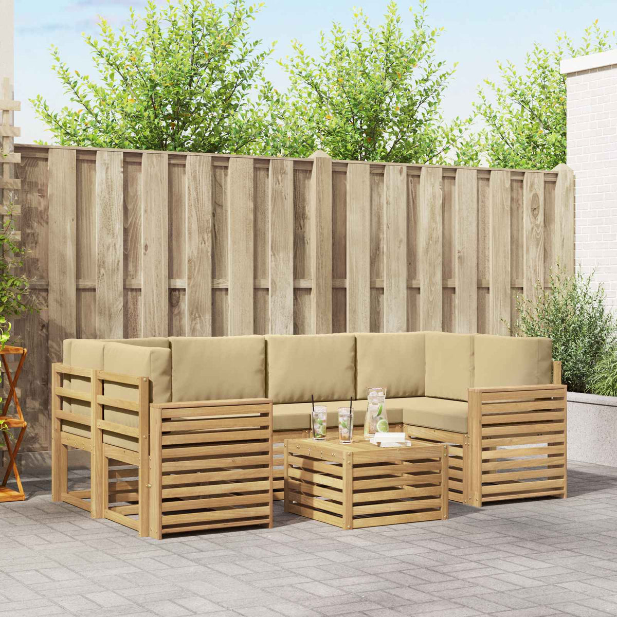 Set vanjskih sofa 7 kom. Bijela i bež Poliester