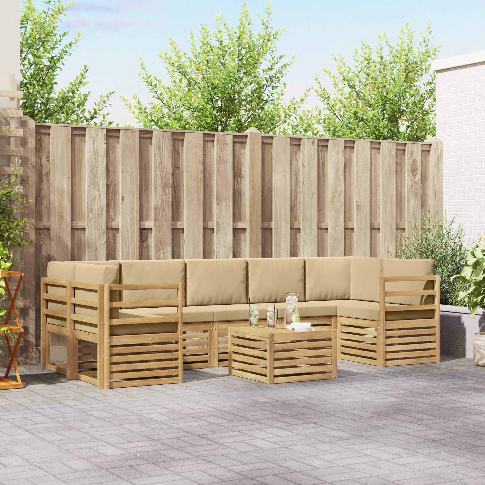 Set vanjskih sofa s jastukom 8 pcs Bijela i bež Poliester