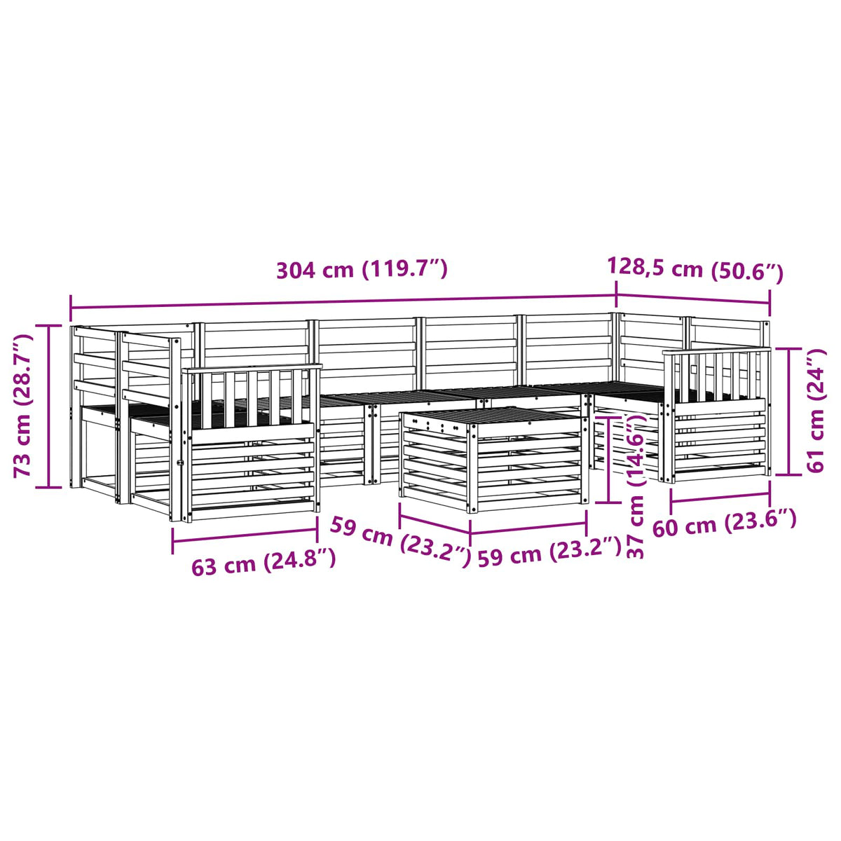 Set vanjskih sofa 8 pcs Bijela Čvrsto drvo akacije