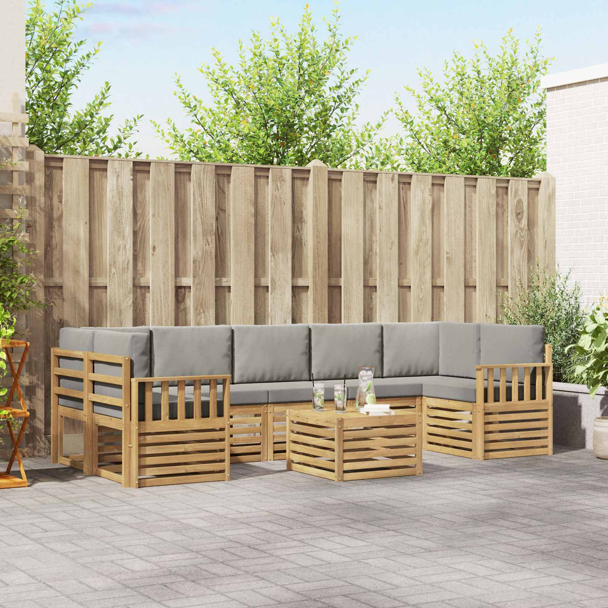 Set vanjskih sofa 8 kom. Bijela i svjetlosiva Poliester