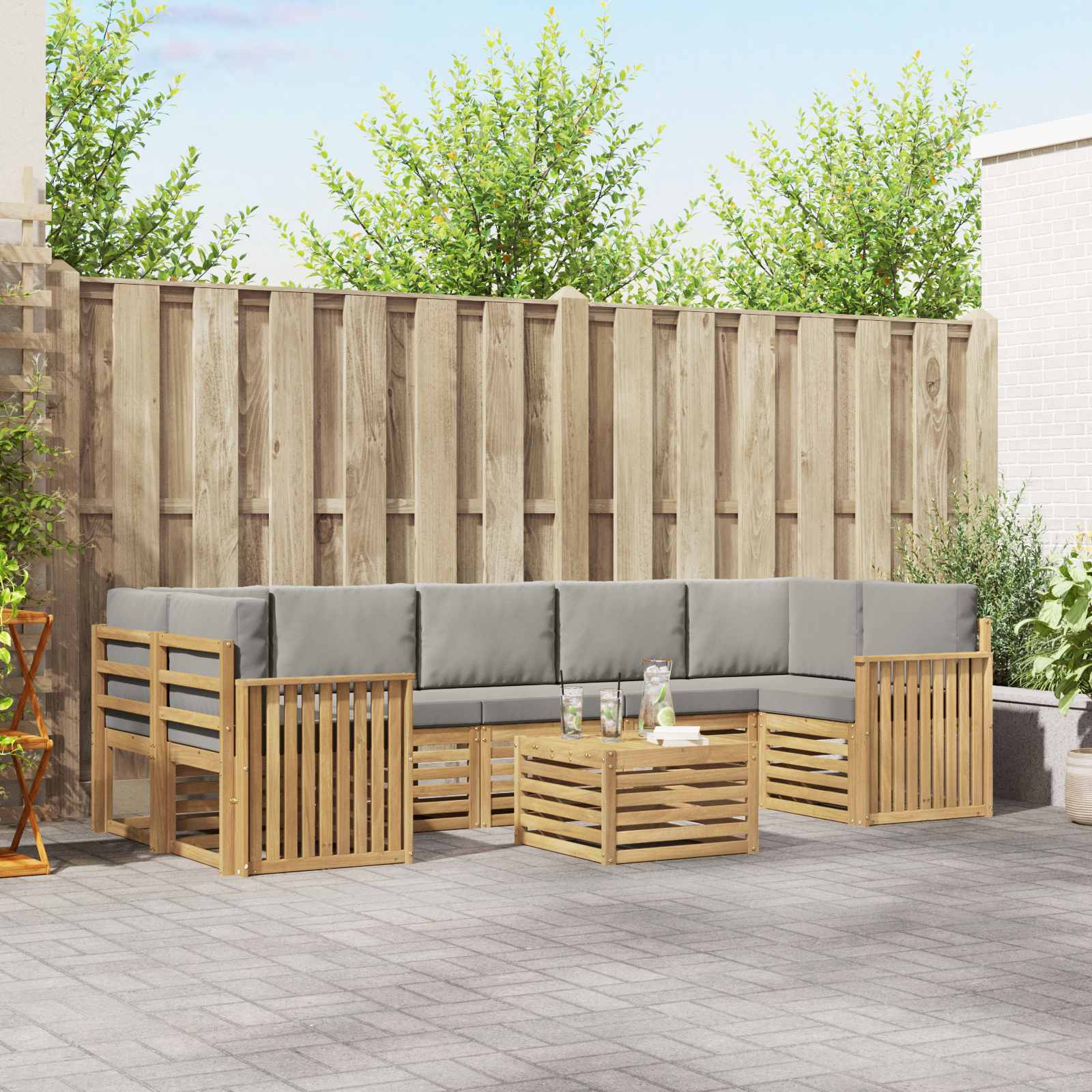 Set vanjskih sofa 8 pcs Bijela i svjetlosiva Poliester