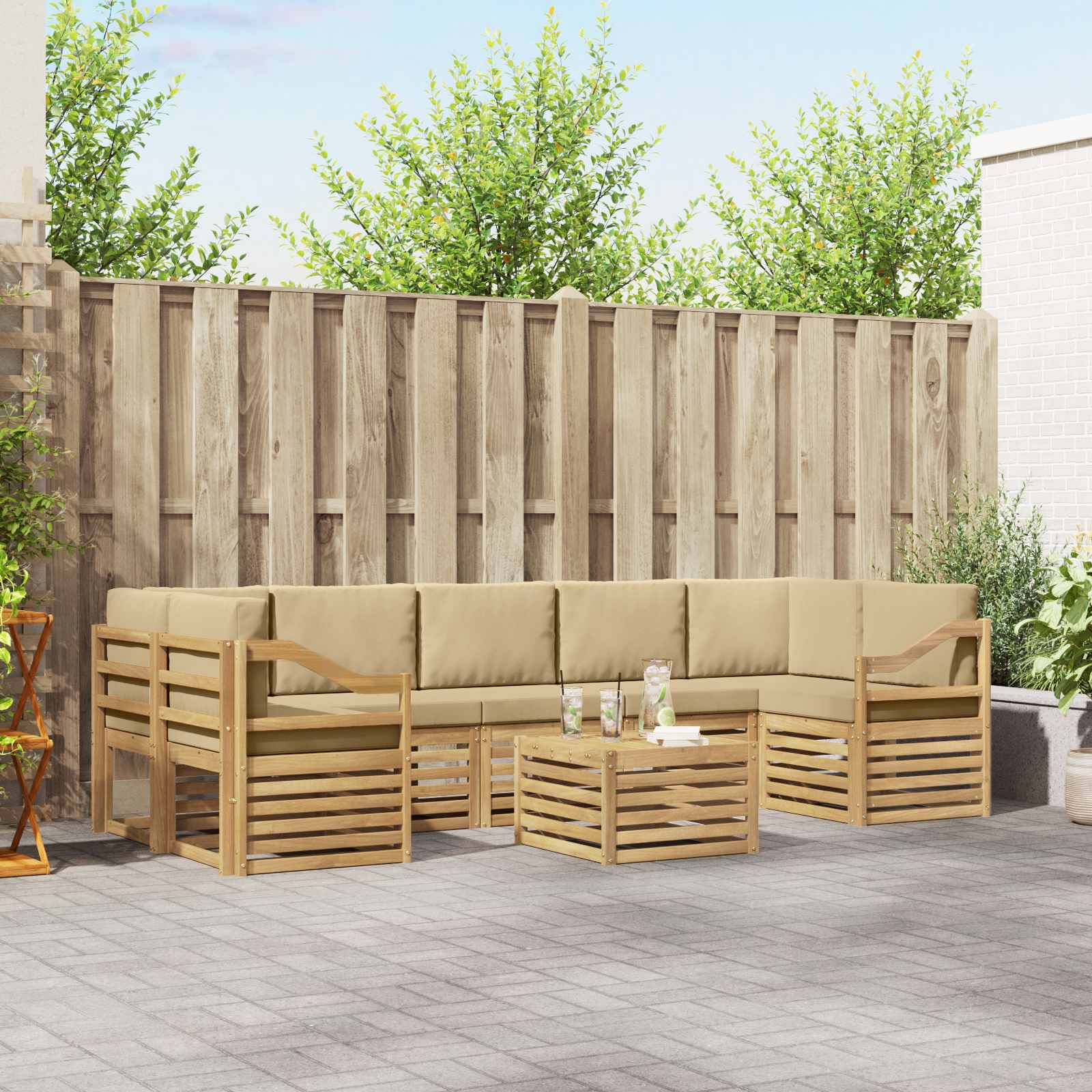 Set vanjskih sofa s jastukom 8 pcs Bijela i bež Poliester