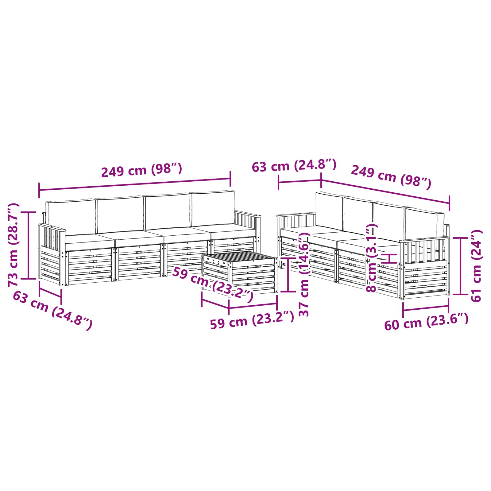 Set vanjskih sofa 9 pcs Bijela i bež 59 x 59 x 37 cm Poliester