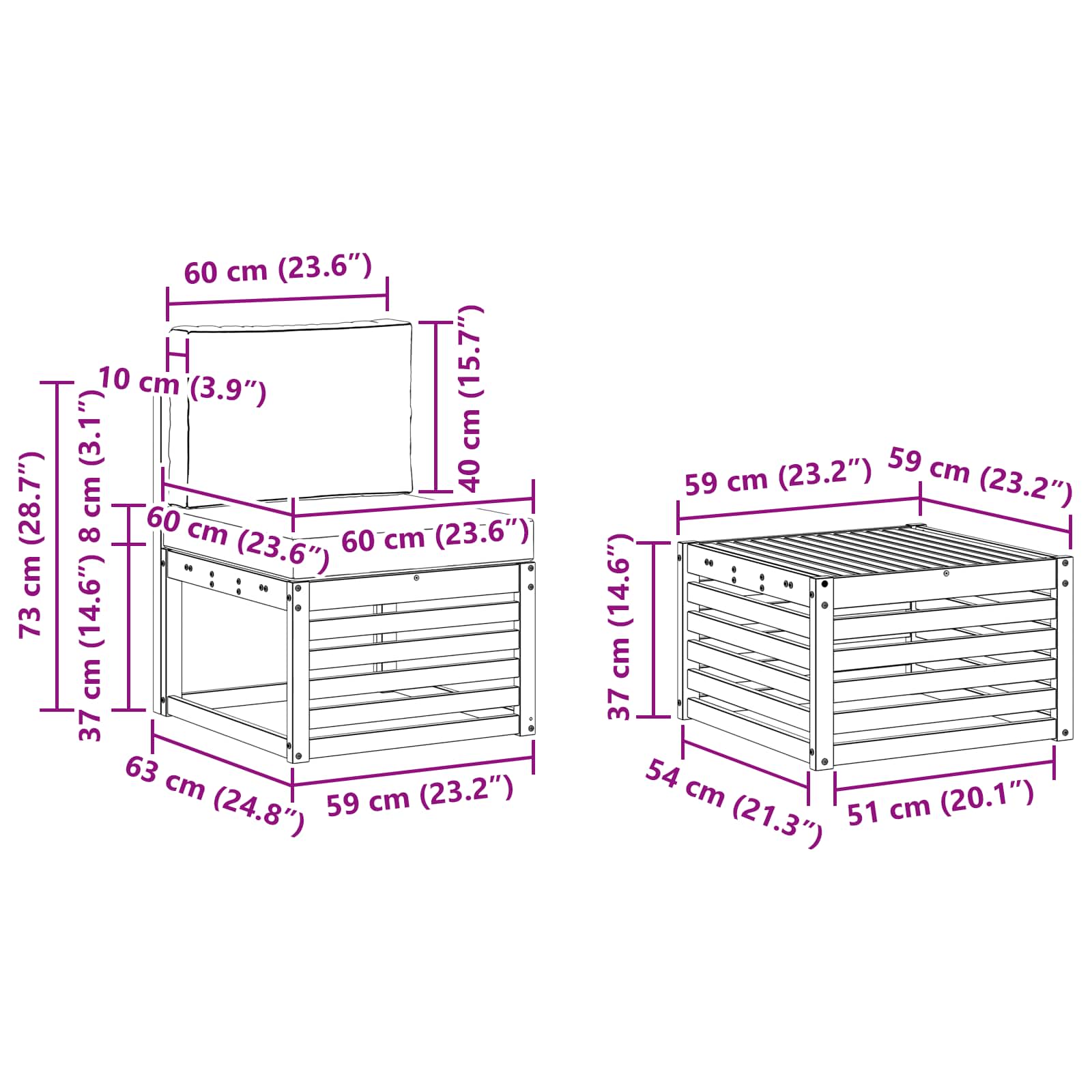 Set vanjskih sofa 9 pcs Bijela i bež 59 x 59 x 37 cm Poliester