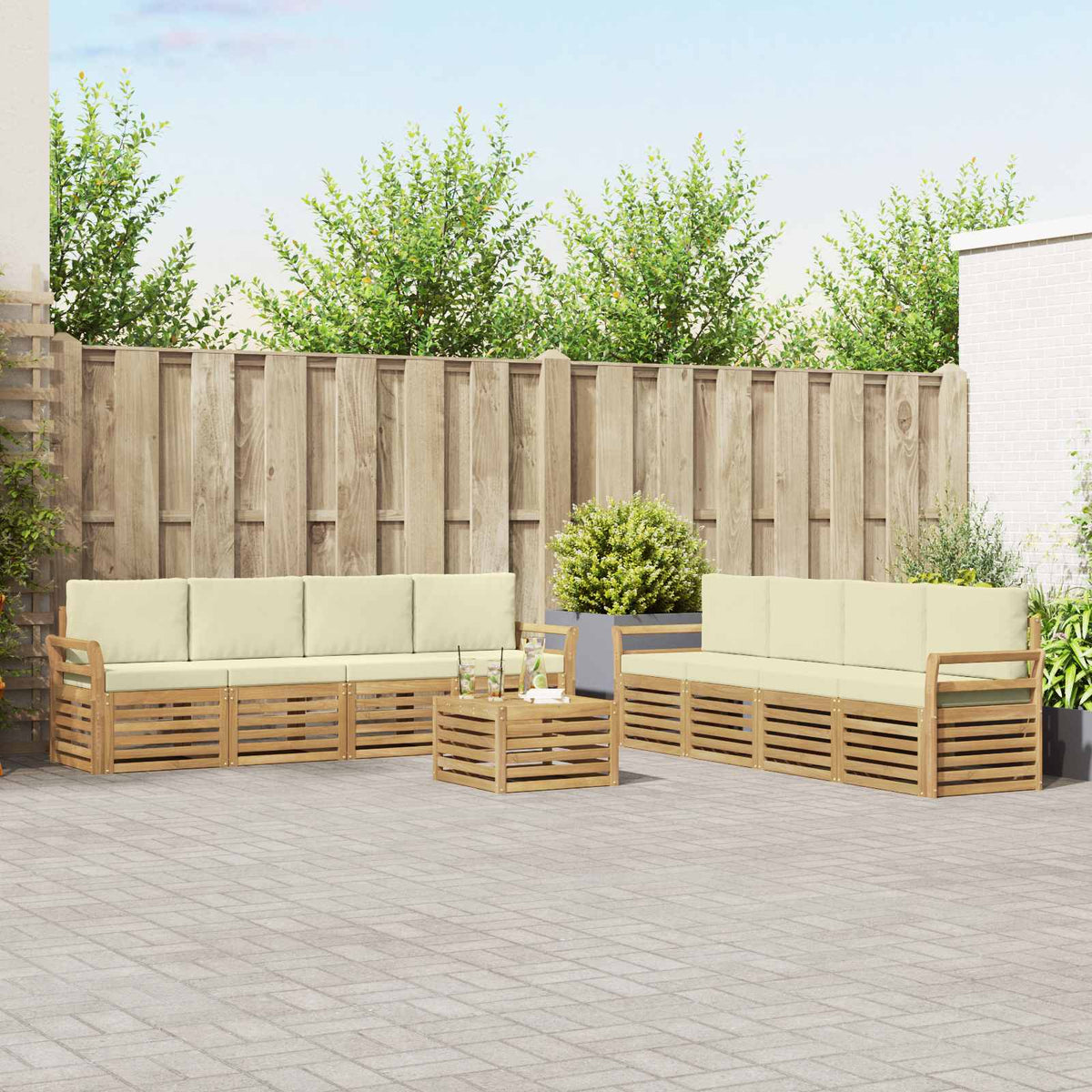 Set vanjskih sofa 9 kom. Bijela i krem Poliester