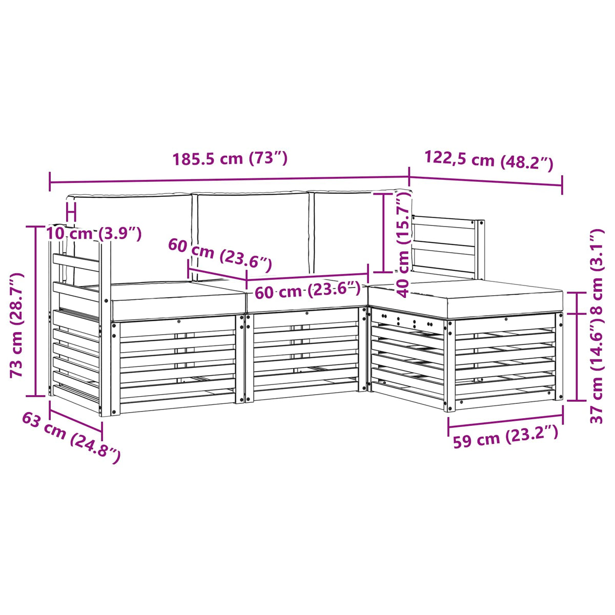 Set vanjskih sofa 4 pcs Bijela i krem 185,5 x 122,5 x 73 cm