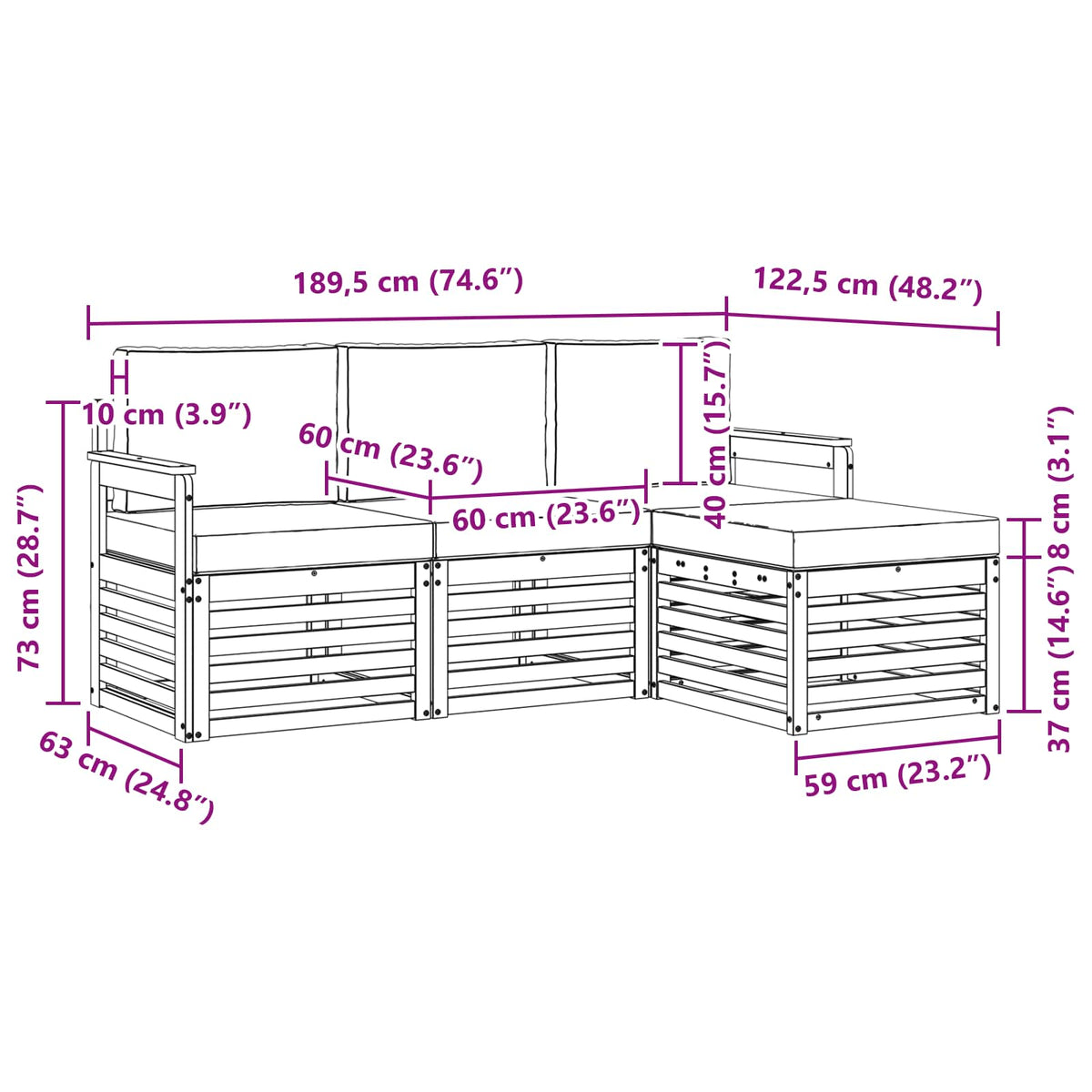 Set vanjskih sofa 4 pcs Bijela i bež 189,5 x 122,5 x 73 cm