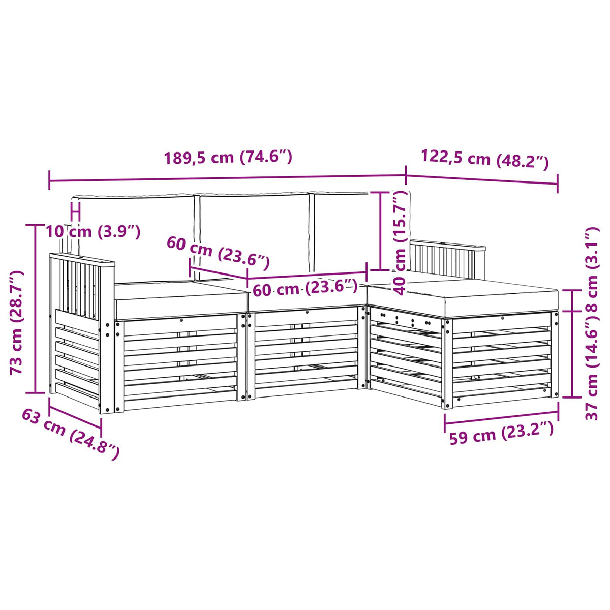 Set vanjskih sofa 4 pcs Bijela i bež 189,5 x 122,5 x 73 cm