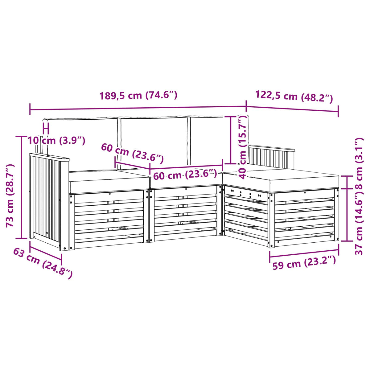 Set vanjskih sofa 4 pcs Bijela i bež 189,5 x 122,5 x 73 cm