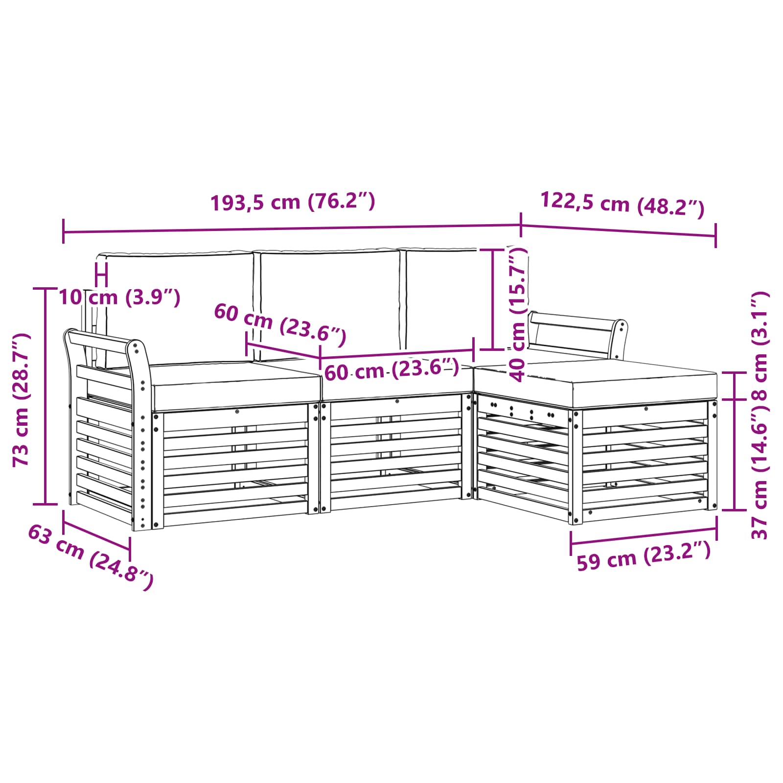 Set vanjskih sofa 4 pcs Bijela i krem 193,5 x 122,5 x 73 cm