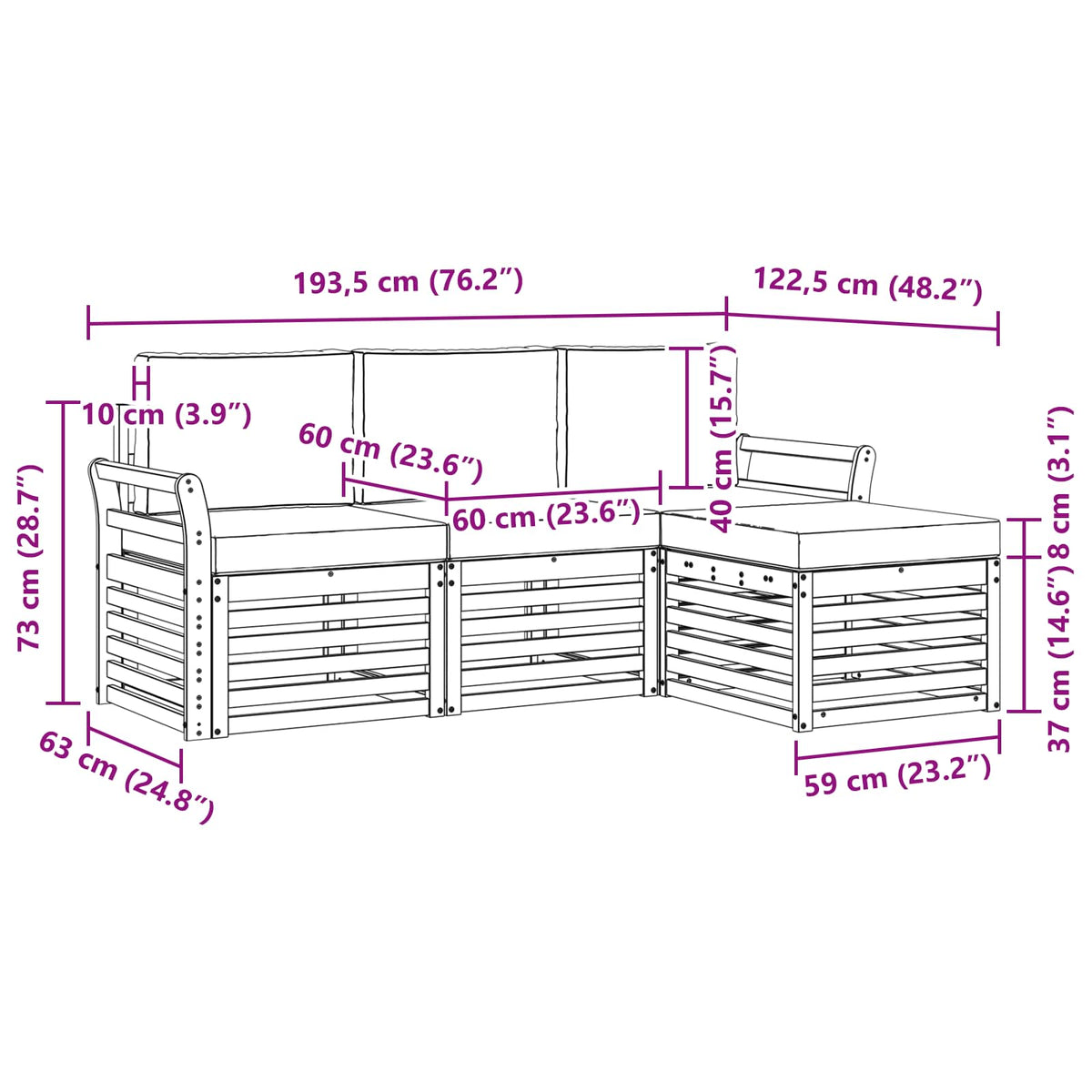 Set vanjskih sofa 4 pcs Bijela i bež 193,5 x 122,5 x 73 cm
