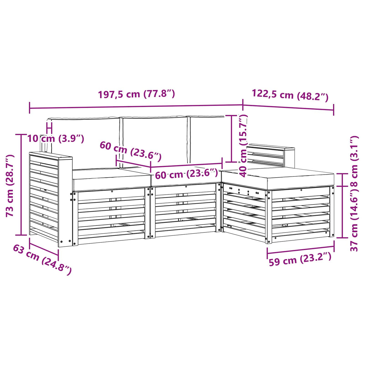 Set vanjskih sofa 4 pcs Bijela i bež 197,5 x 122,5 x 73 cm