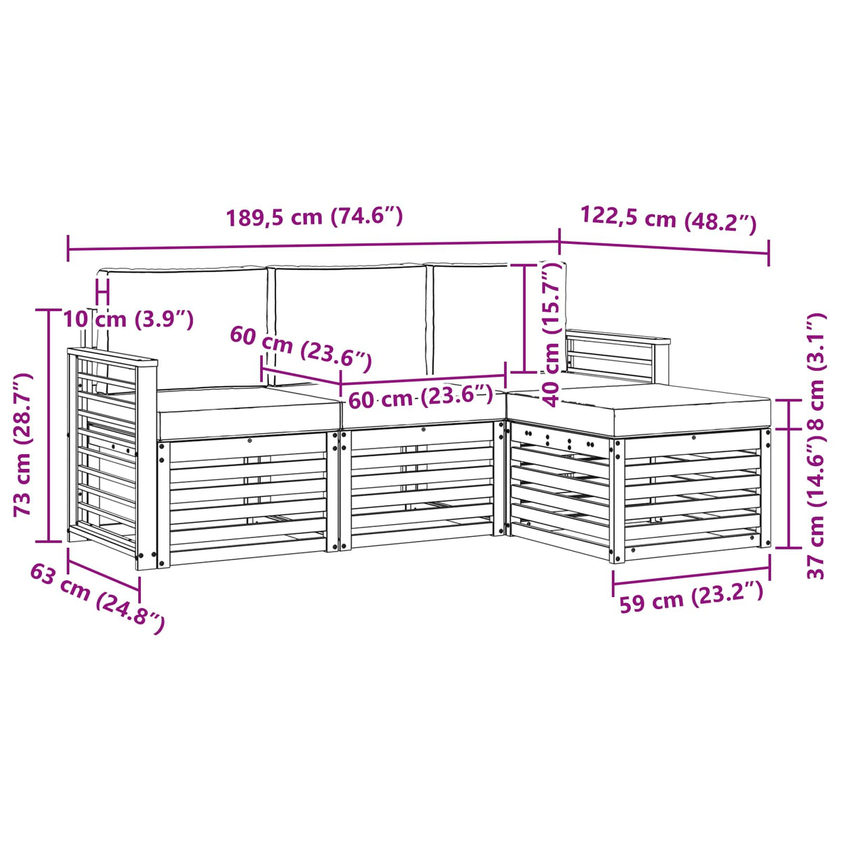 Set vanjskih sofa 4 pcs Bijela i antracit 189,5 x 122,5 x 73 cm