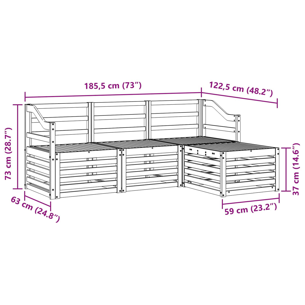 Set vanjskih sofa 4 pcs Bijela Čvrsto drvo akacije
