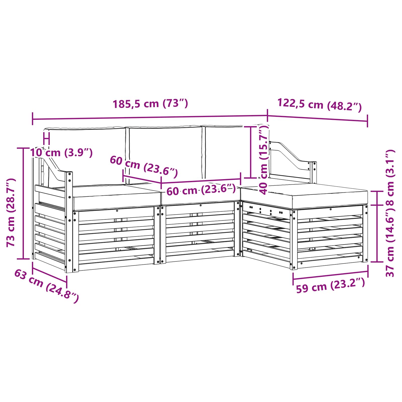 Set vanjskih sofa 4 pcs Bijela i krem 185,5 x 122,5 x 73 cm