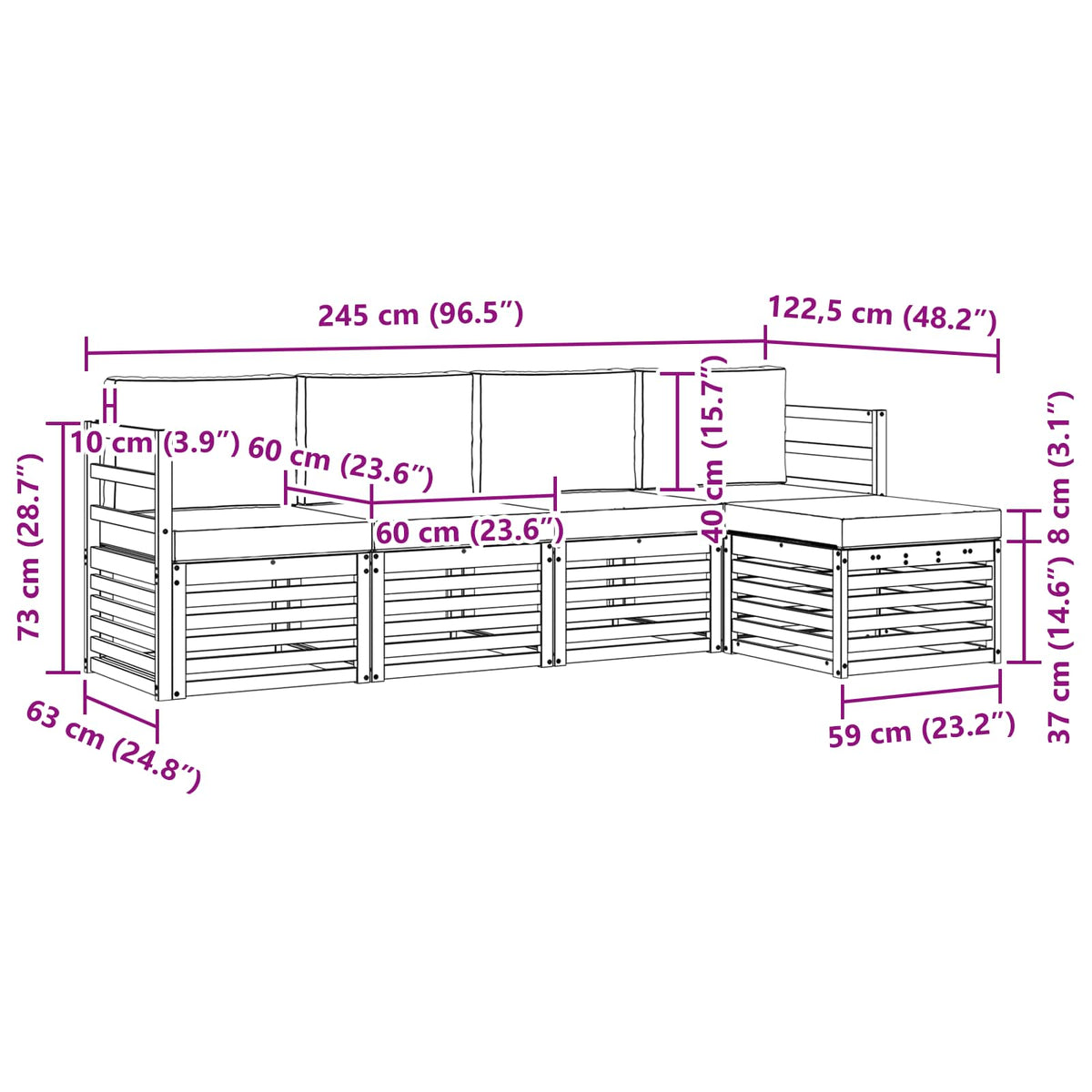 Set vanjskih sofa 5 pcs Bijela i krem 245 x 122,5 x 73 cm