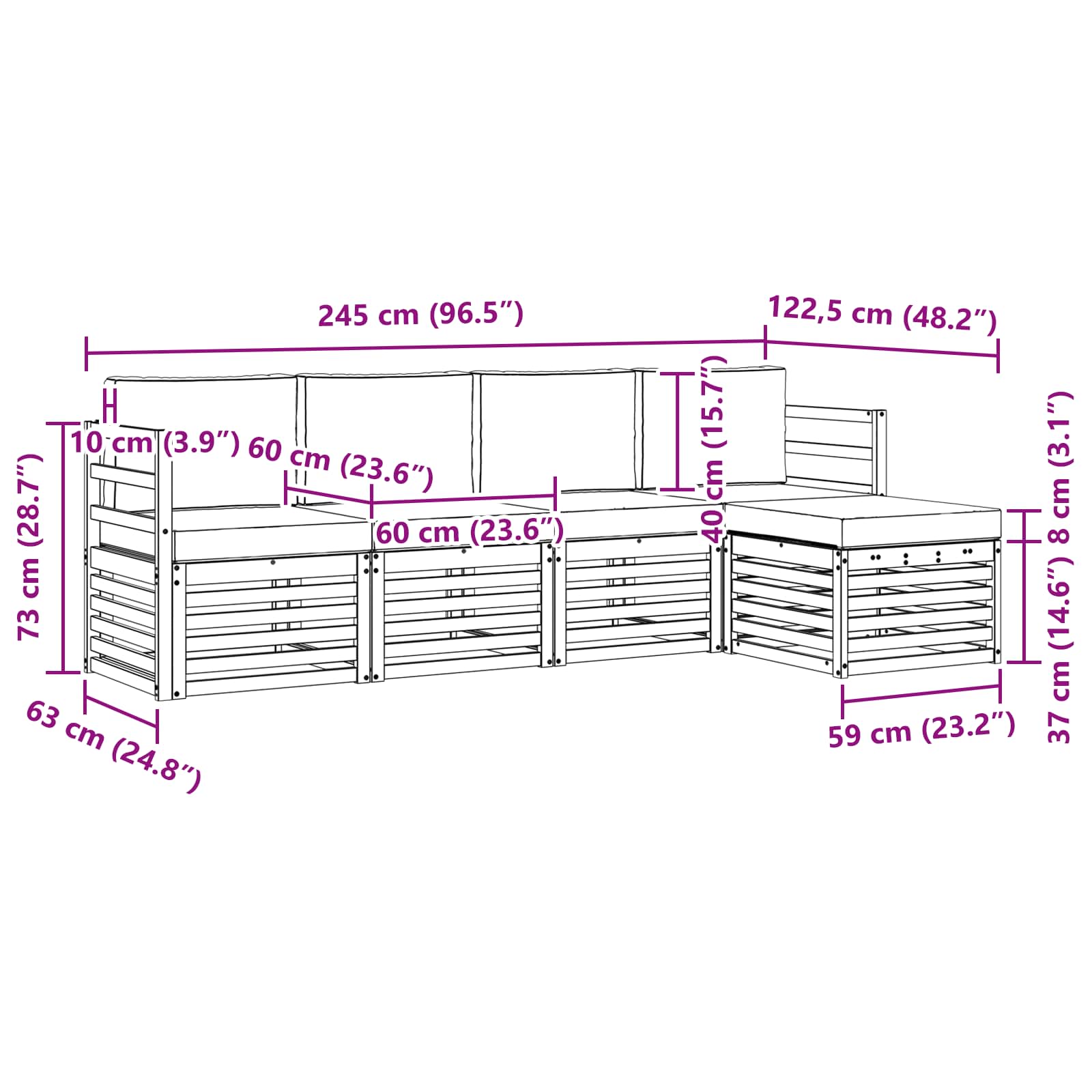 Set vanjskih sofa 5 pcs Bijela i antracit 245 x 122,5 x 73 cm