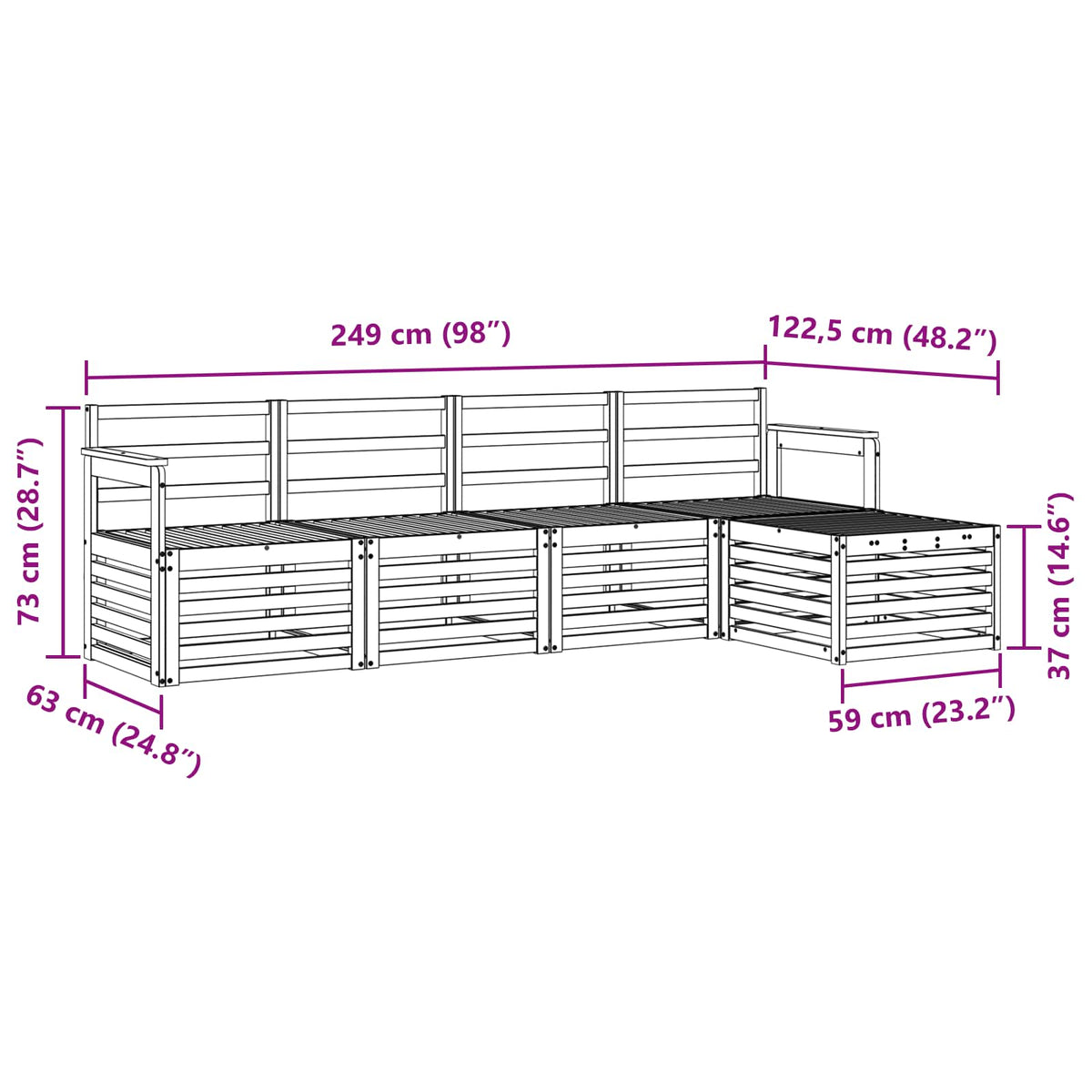Set vanjskih sofa 5 pcs Bijela 249 x 122,5 x 73 cm