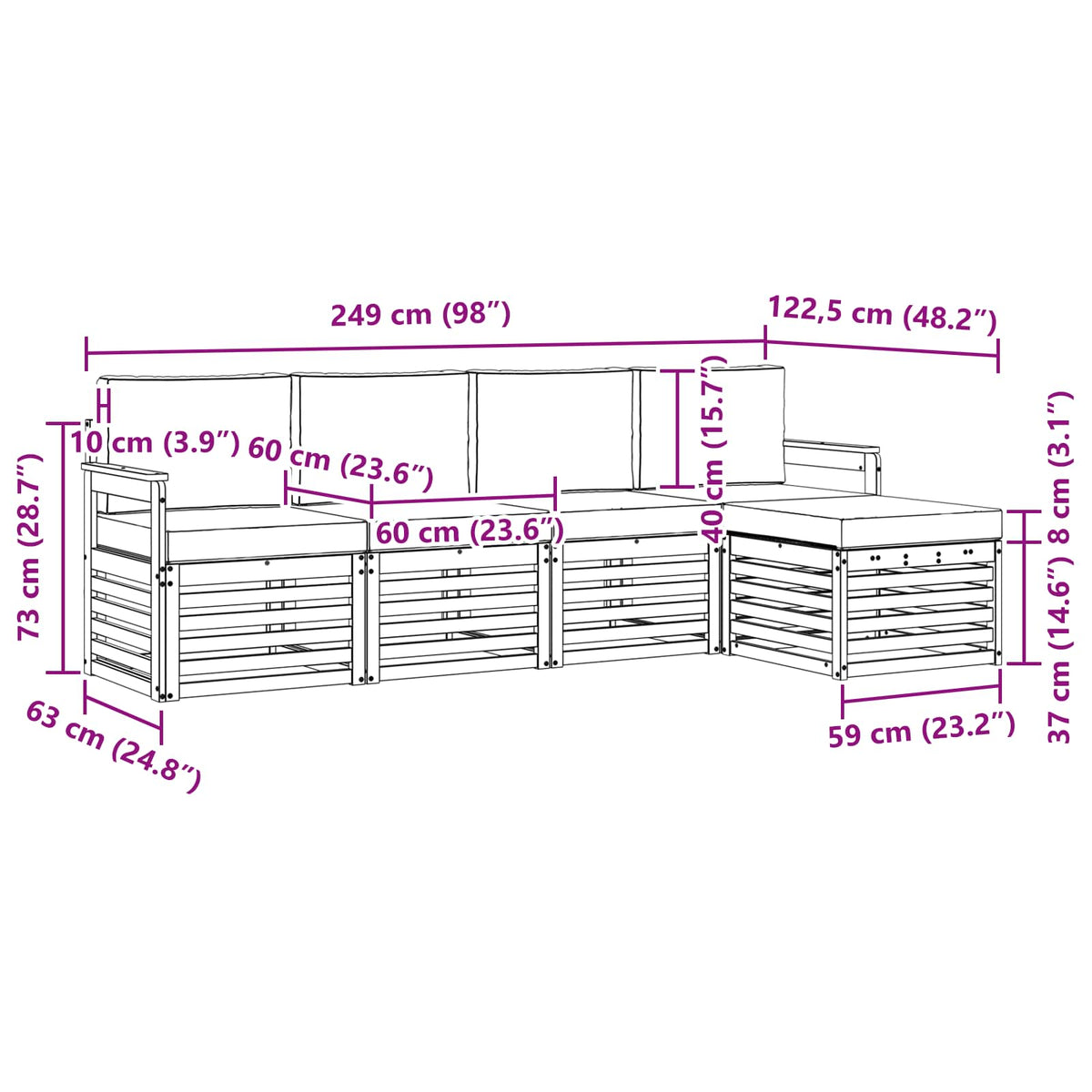 Set vanjskih sofa 5 pcs Bijela i antracit 249 x 122,5 x 73 cm