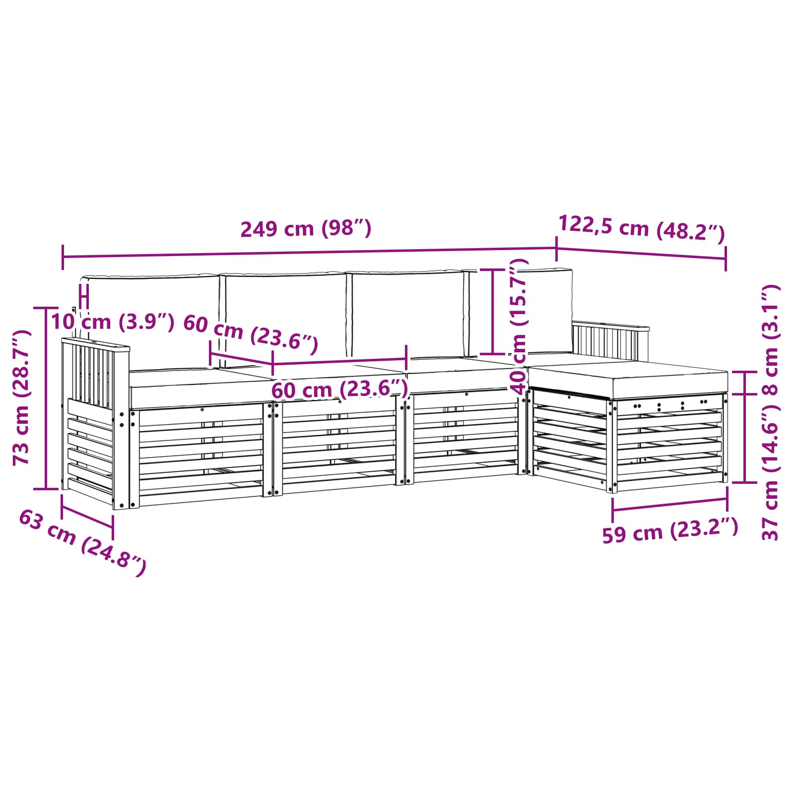 Set vanjskih sofa 5 pcs Bijela i krem 249 x 122,5 x 73 cm