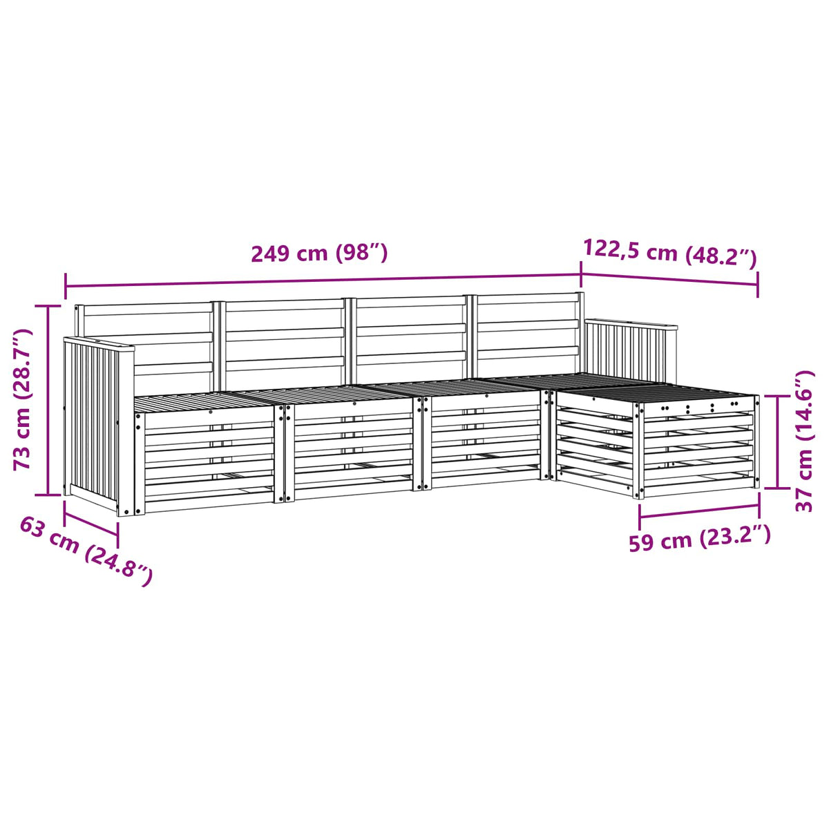 Set vanjskih sofa 5 pcs Bijela 249 x 122,5 x 73 cm