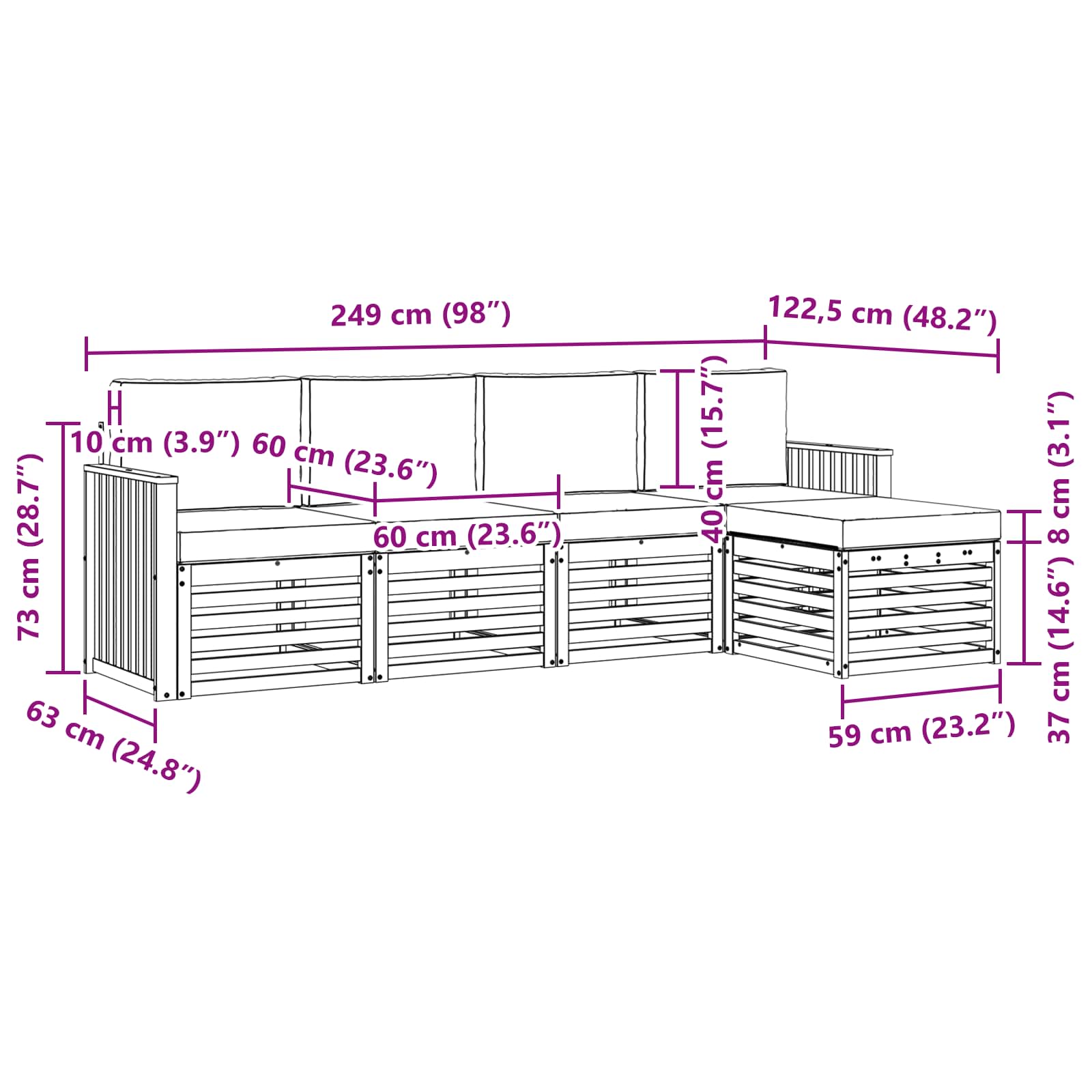 Set vanjskih sofa 5 pcs Bijela i krem 249 x 122,5 x 73 cm