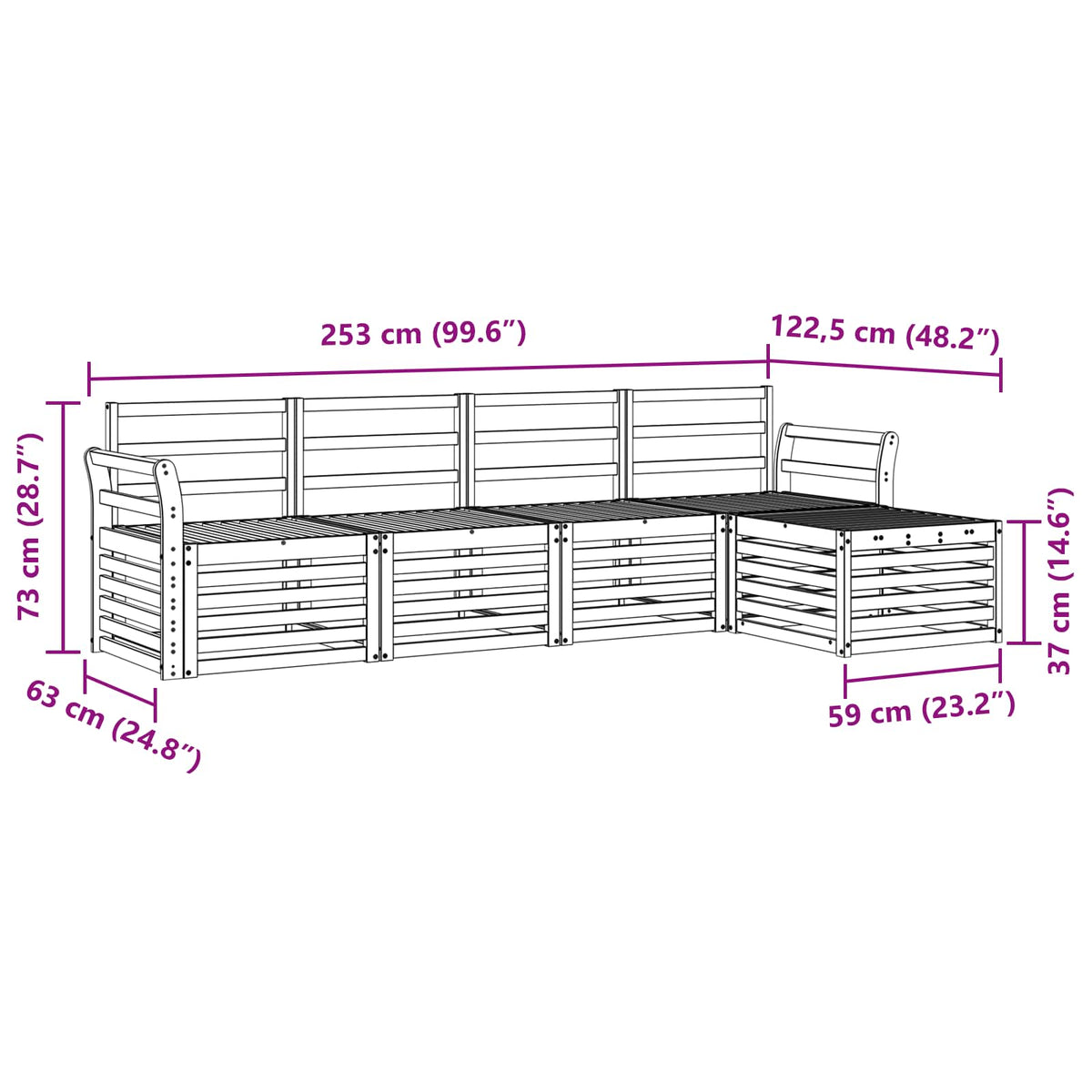 Set vanjskih sofa 5 pcs Bijela 253 x 122,5 x 73 cm
