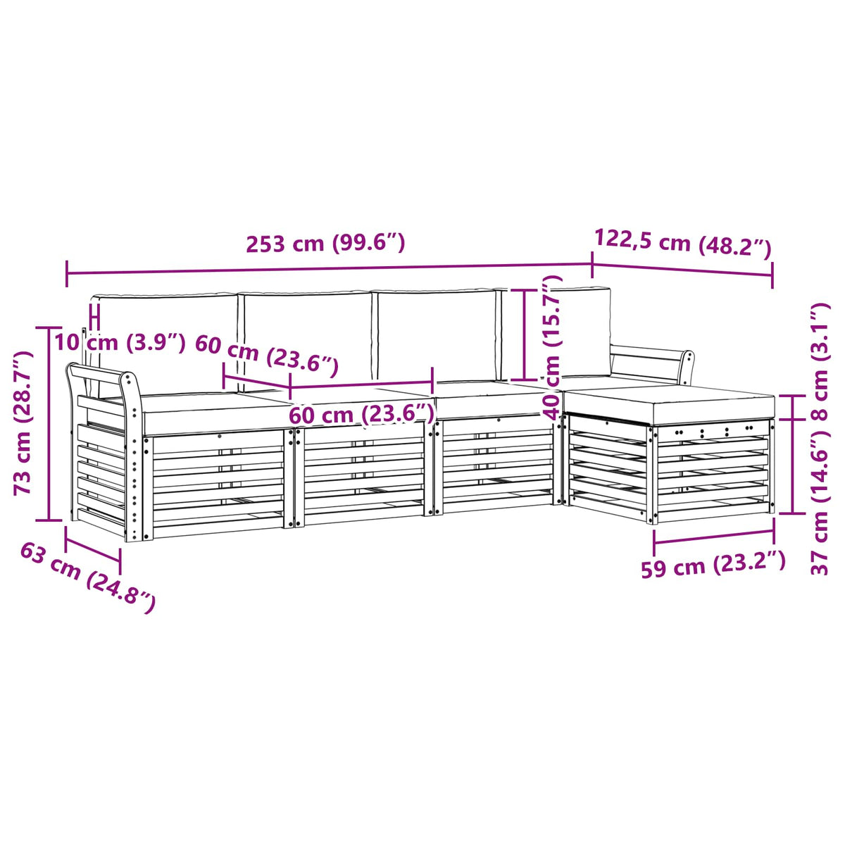 Set vanjskih sofa 5 pcs Bijela i krem 253 x 122,5 x 73 cm