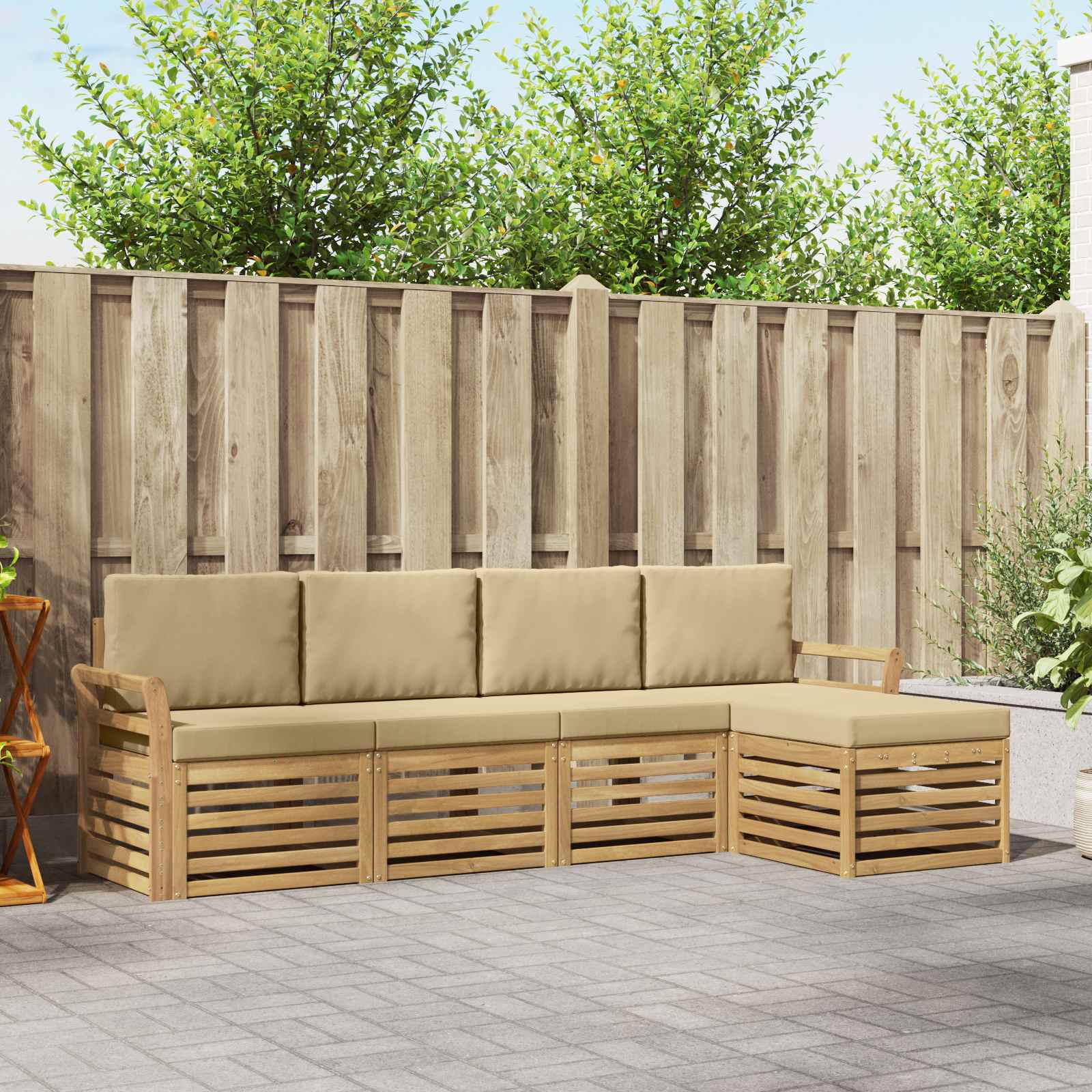 Set vanjskih sofa 5 pcs Bijela i bež 253 x 122,5 x 73 cm