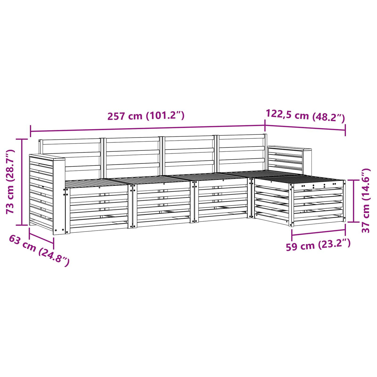 Set vanjskih sofa 5 pcs Bijela 257 x 122,5 x 73 cm