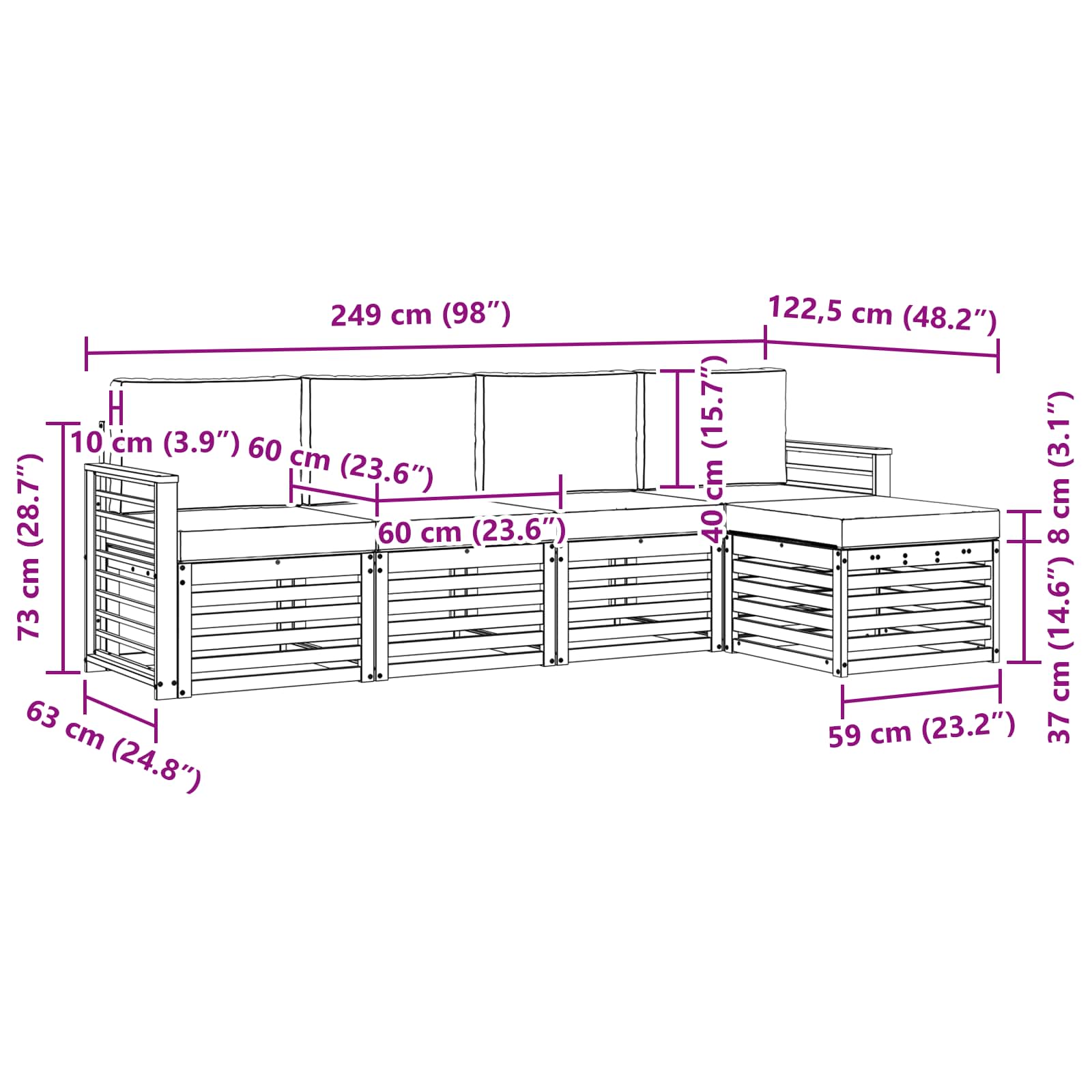Set vanjskih sofa 5 pcs Bijela i krem 249 x 122,5 x 73 cm
