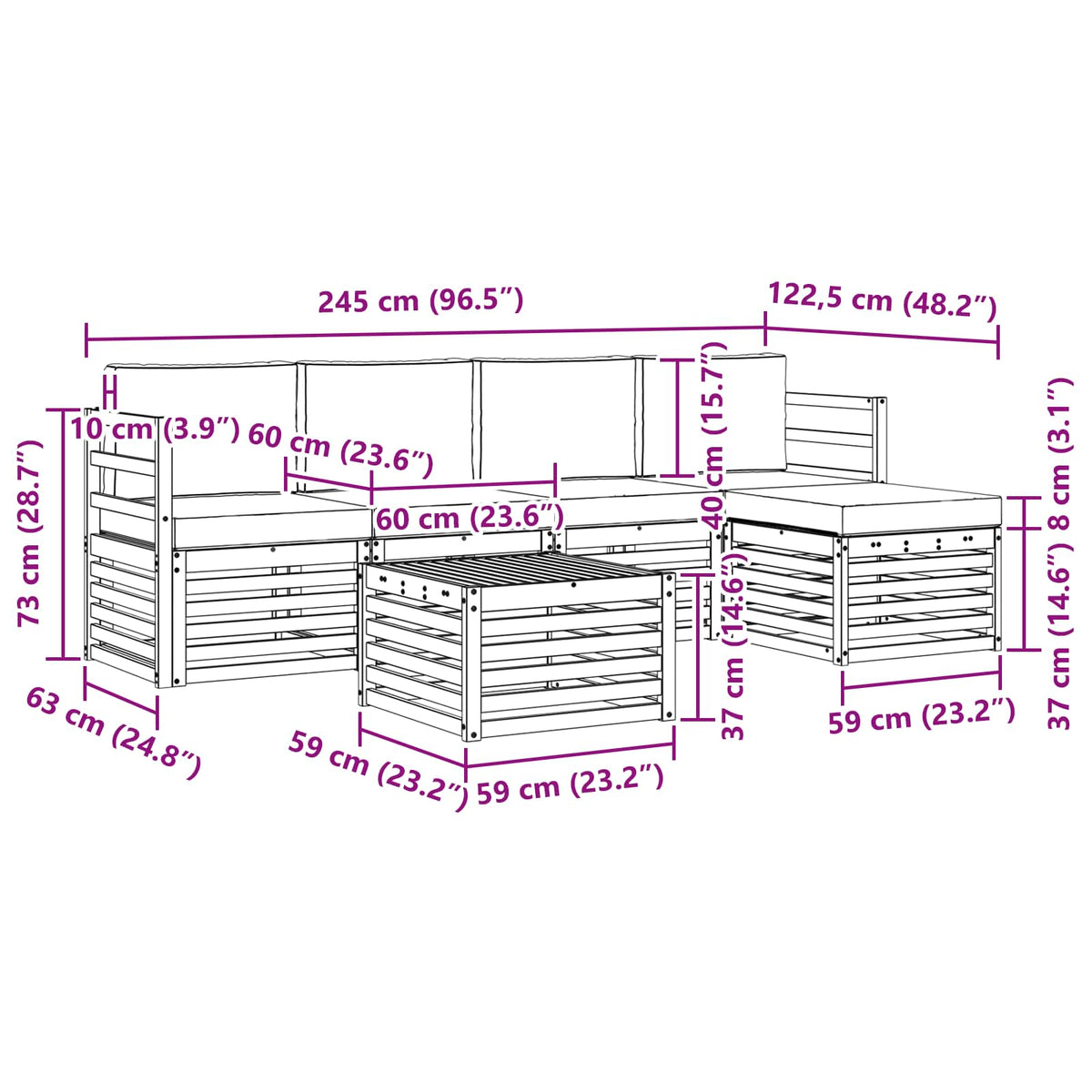 Set vanjskih sofa 6 pcs Bijela i antracit 59 x 59 x 37 cm