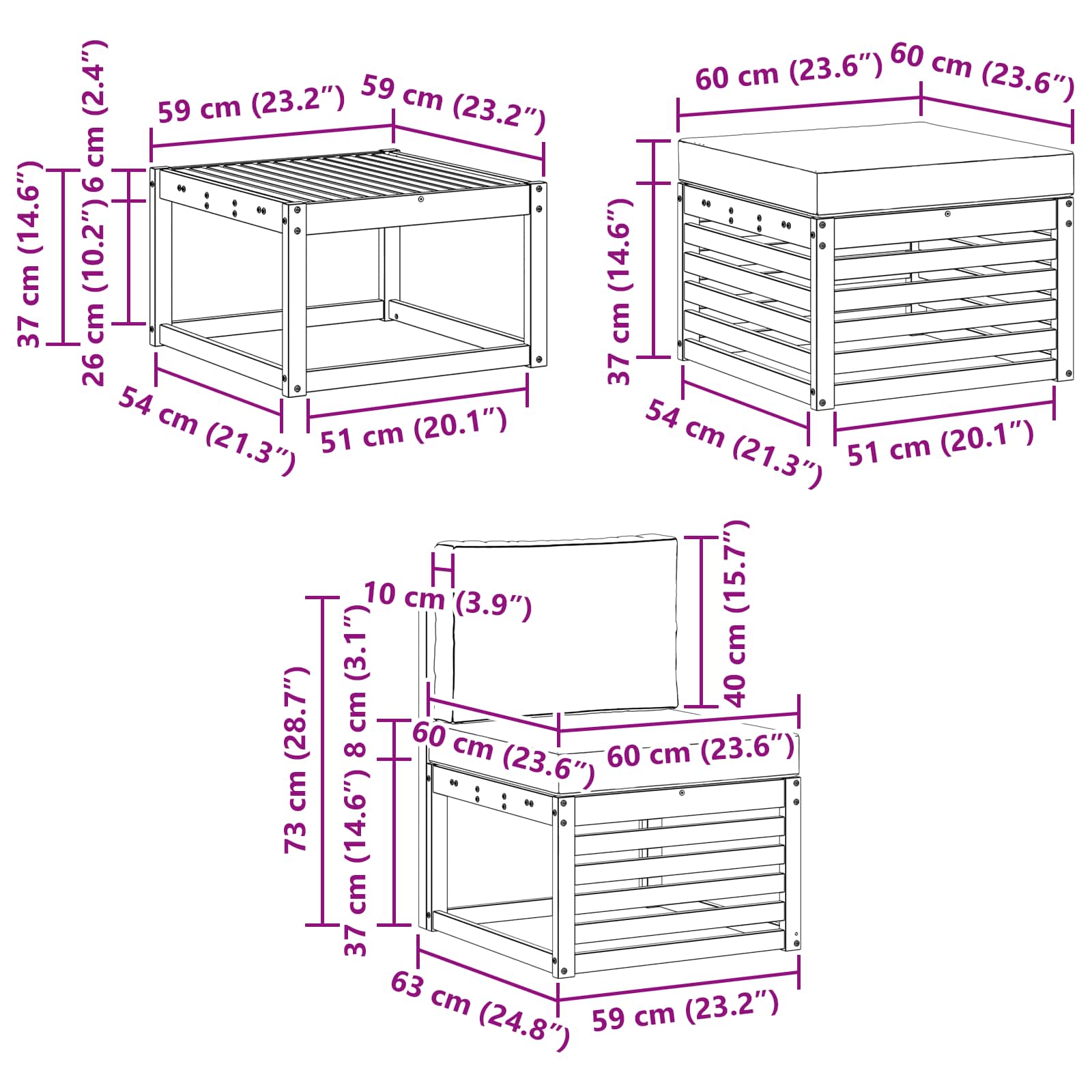 Set vanjskih sofa 6 pcs Bijela i antracit 59 x 59 x 37 cm