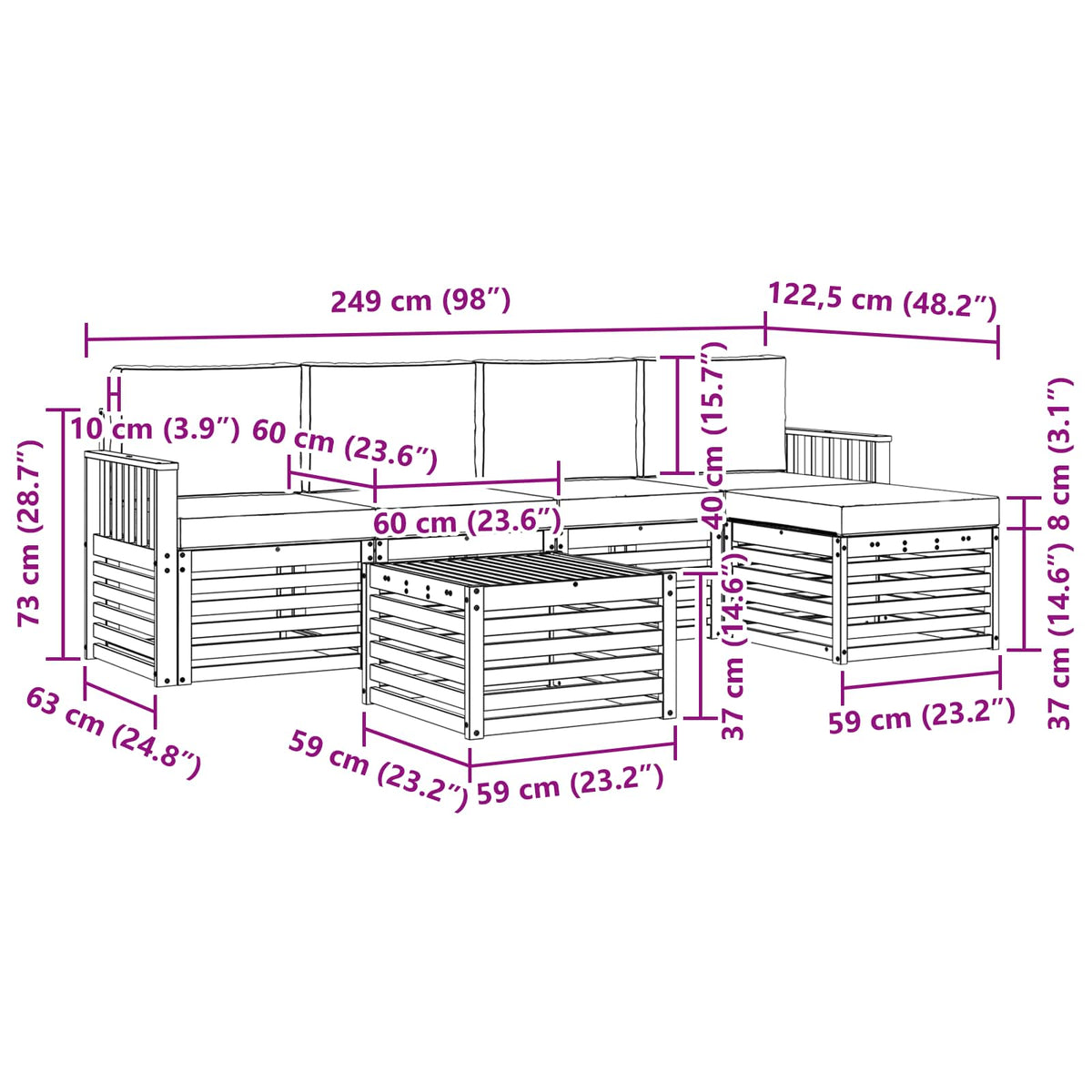Set vanjskih sofa 6 pcs Bijela i antracit 59 x 59 x 37 cm