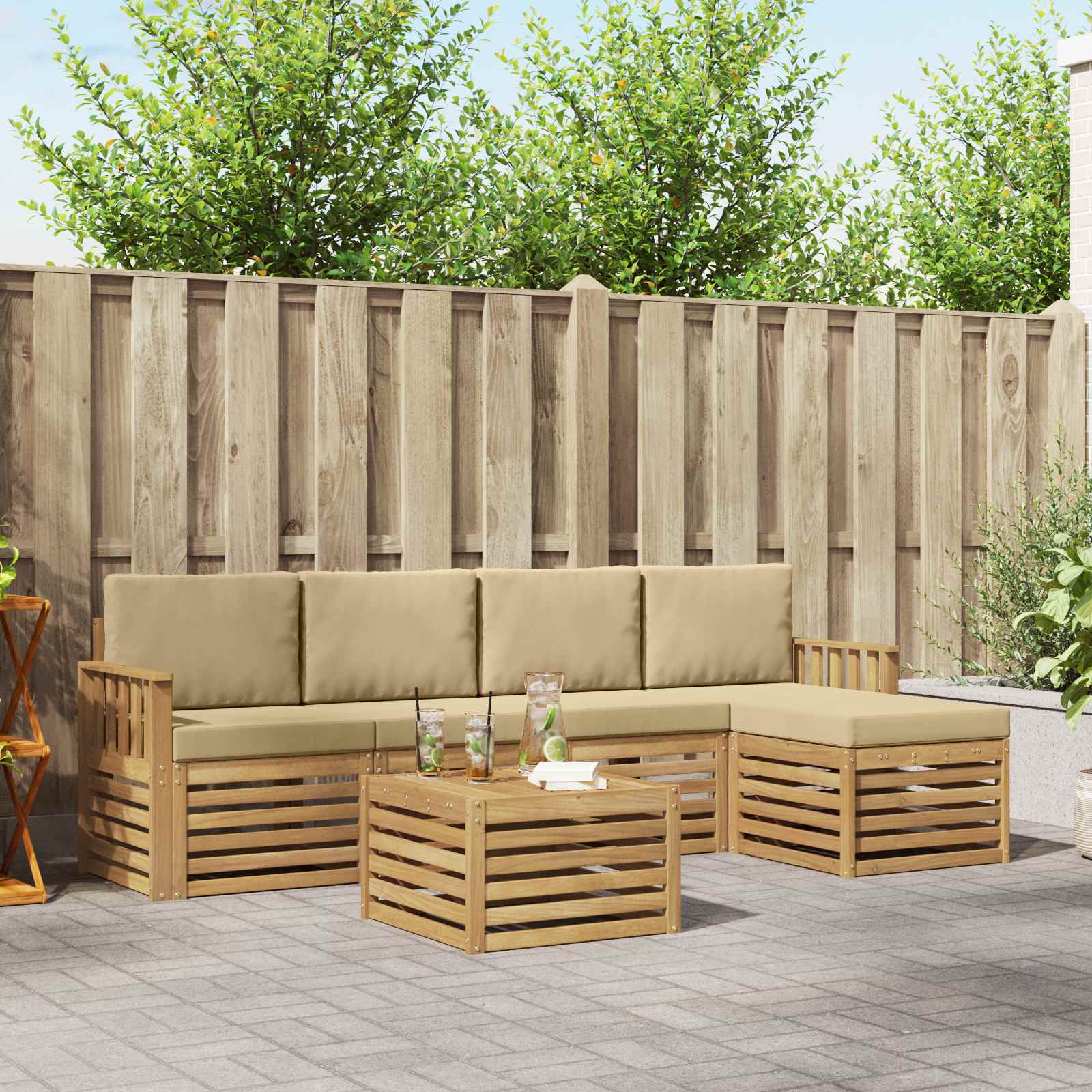 Set vanjskih sofa 6 pcs Bijela i bež 59 x 59 x 37 cm Poliester