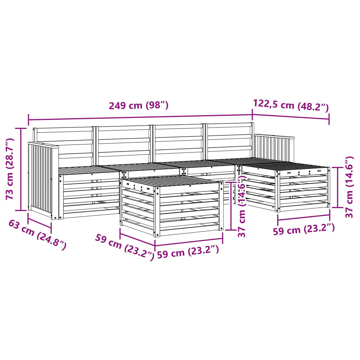Set vanjskih sofa 6 kom. Bijela Čvrsto drvo akacije