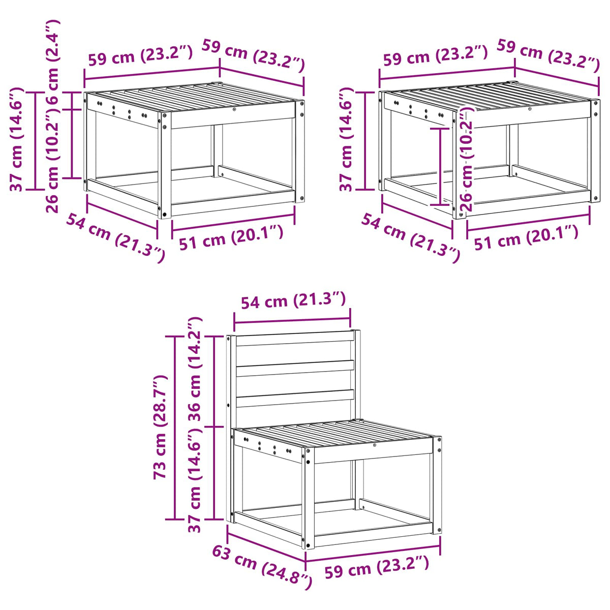 Set vanjskih sofa 6 kom. Bijela Čvrsto drvo akacije