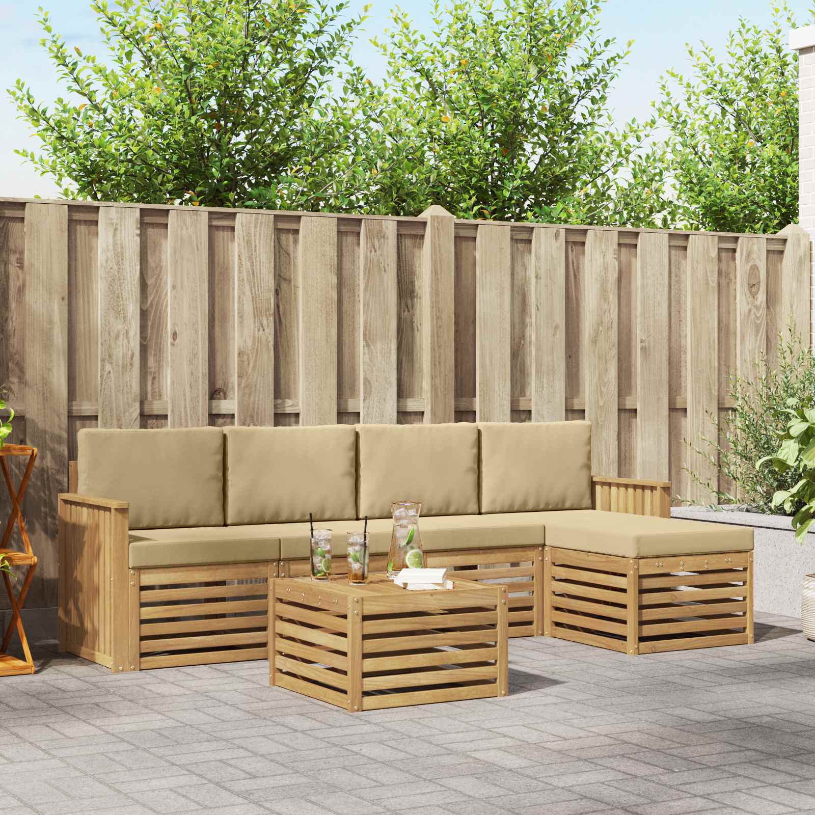 Set vanjskih sofa 6 pcs Bijela i bež 59 x 59 x 37 cm Poliester