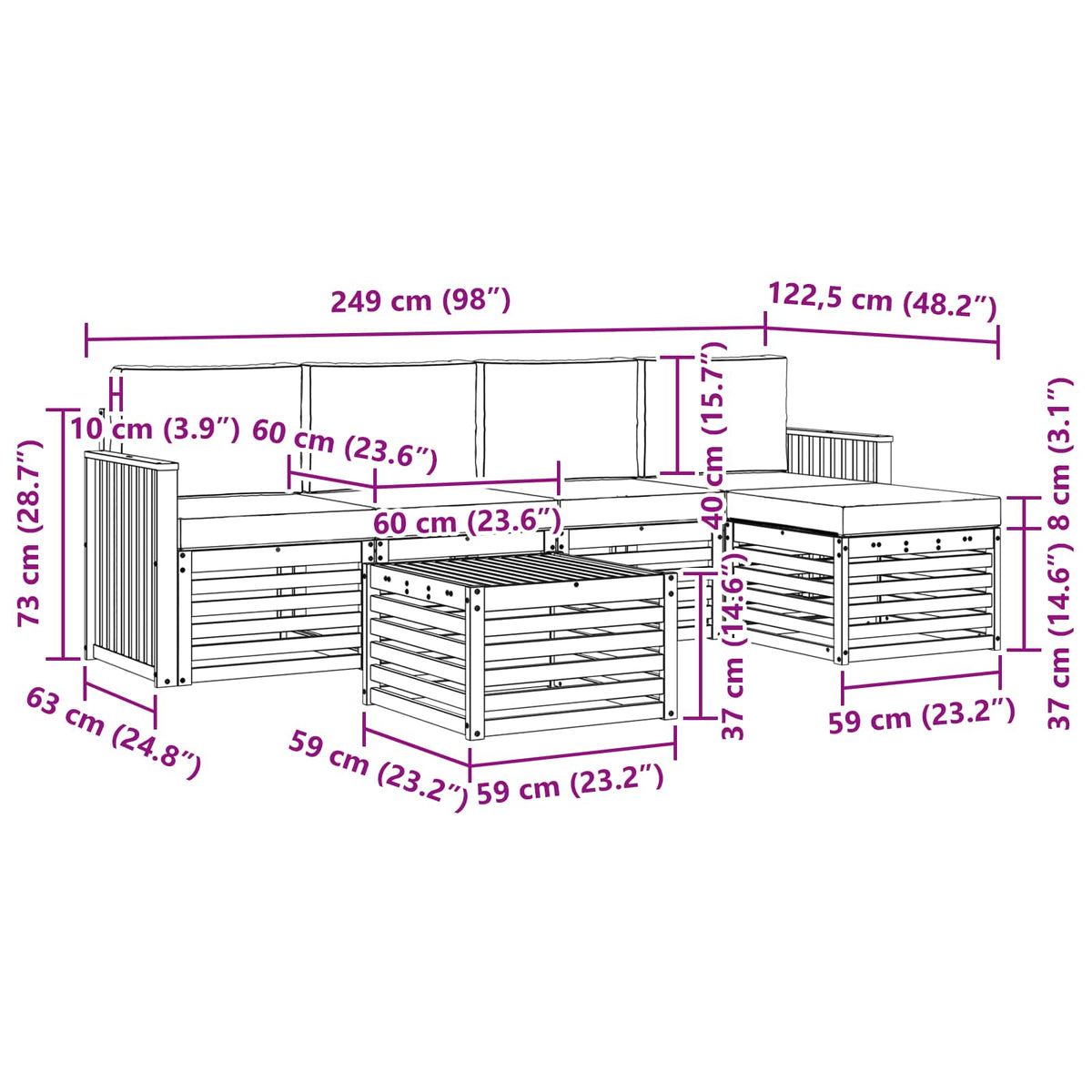 Set vanjskih sofa 6 pcs Bijela i bež 59 x 59 x 37 cm Poliester