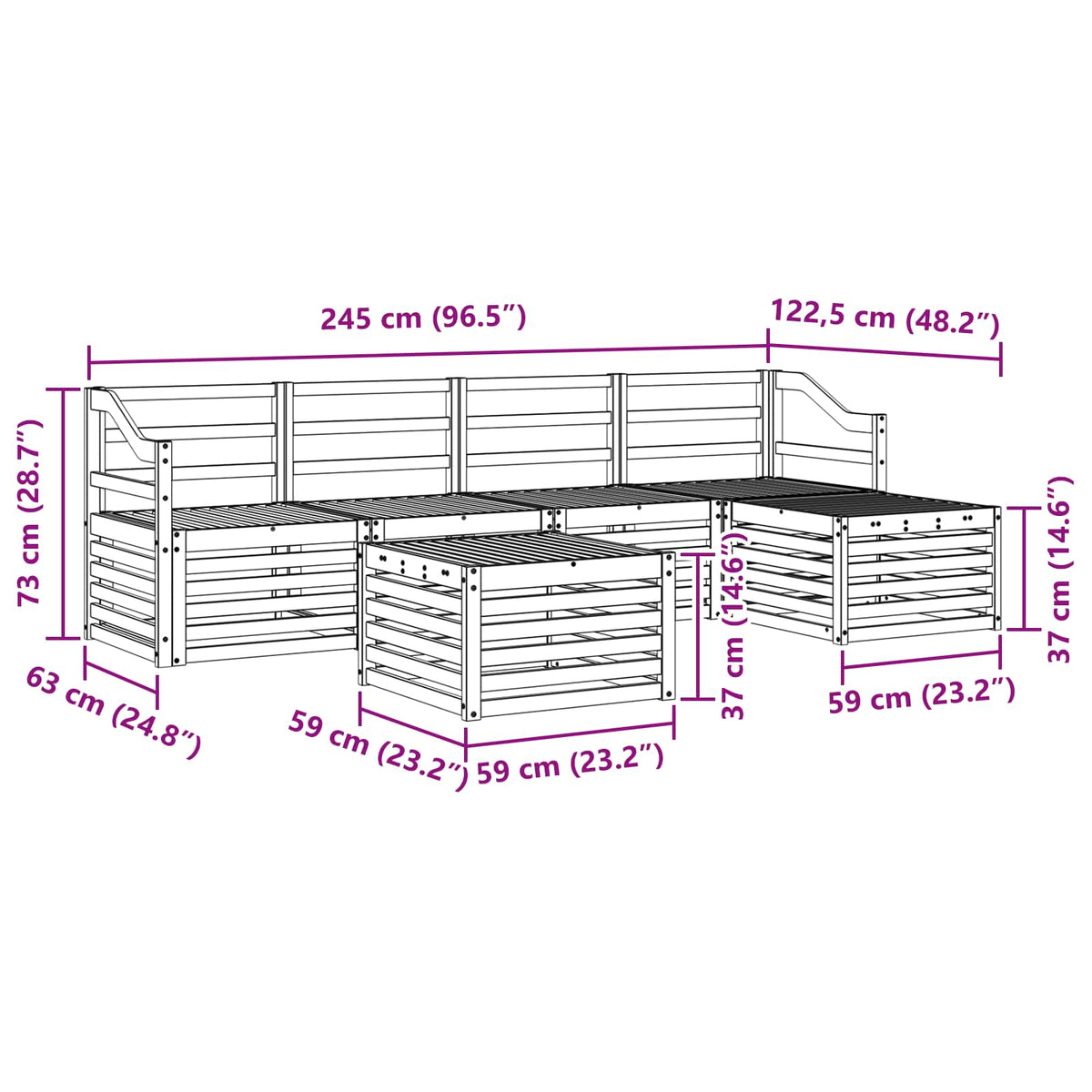 Set vanjskih sofa 6 pcs Bijela Čvrsto drvo akacije