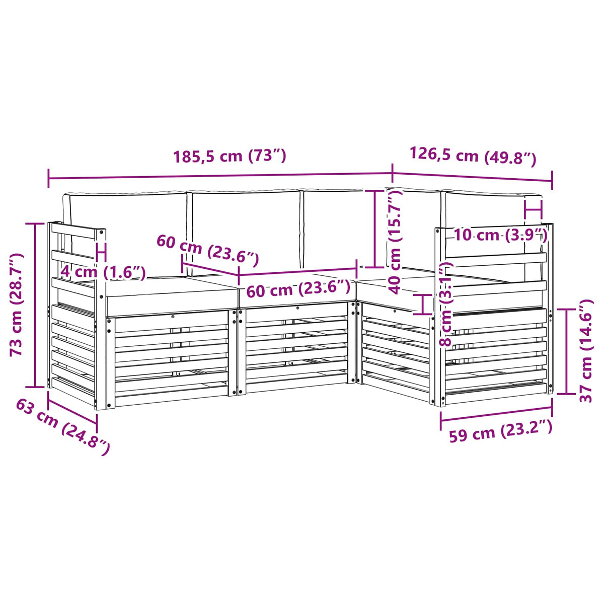 Setovi sofa 4 pcs Bijela i bež 185,5 x 126,5 x 73 cm Poliester