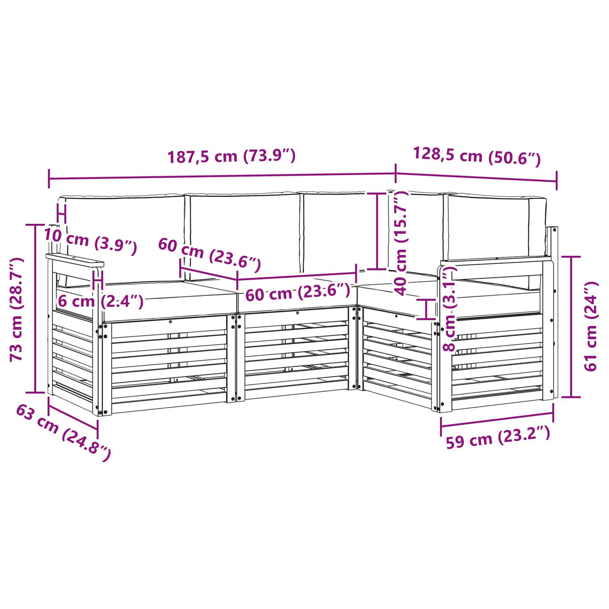 Set vanjskih sofa 4 pcs Bijela i antracit 187,5 x 128,5 x 73 cm
