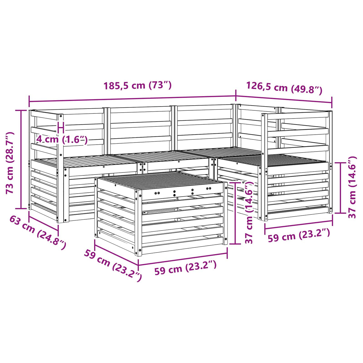 Set vanjskih sofa 5 pcs Bijela 59 x 59 x 37 cm