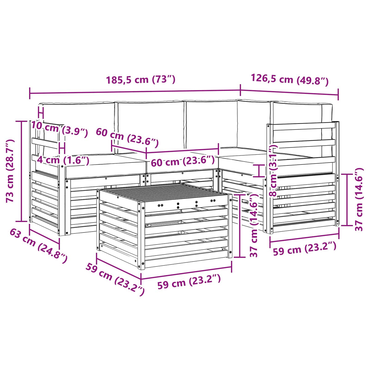 Set vanjskih sofa 5 pcs Bijela i bež 59 x 59 x 37 cm Poliester